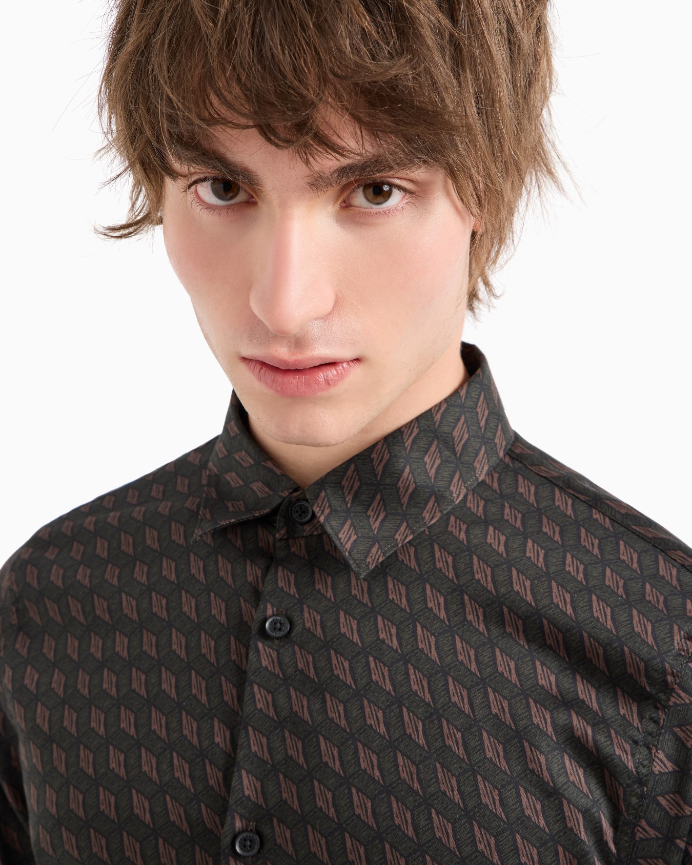 Regular fit patterned satin cotton shirt Slide 4