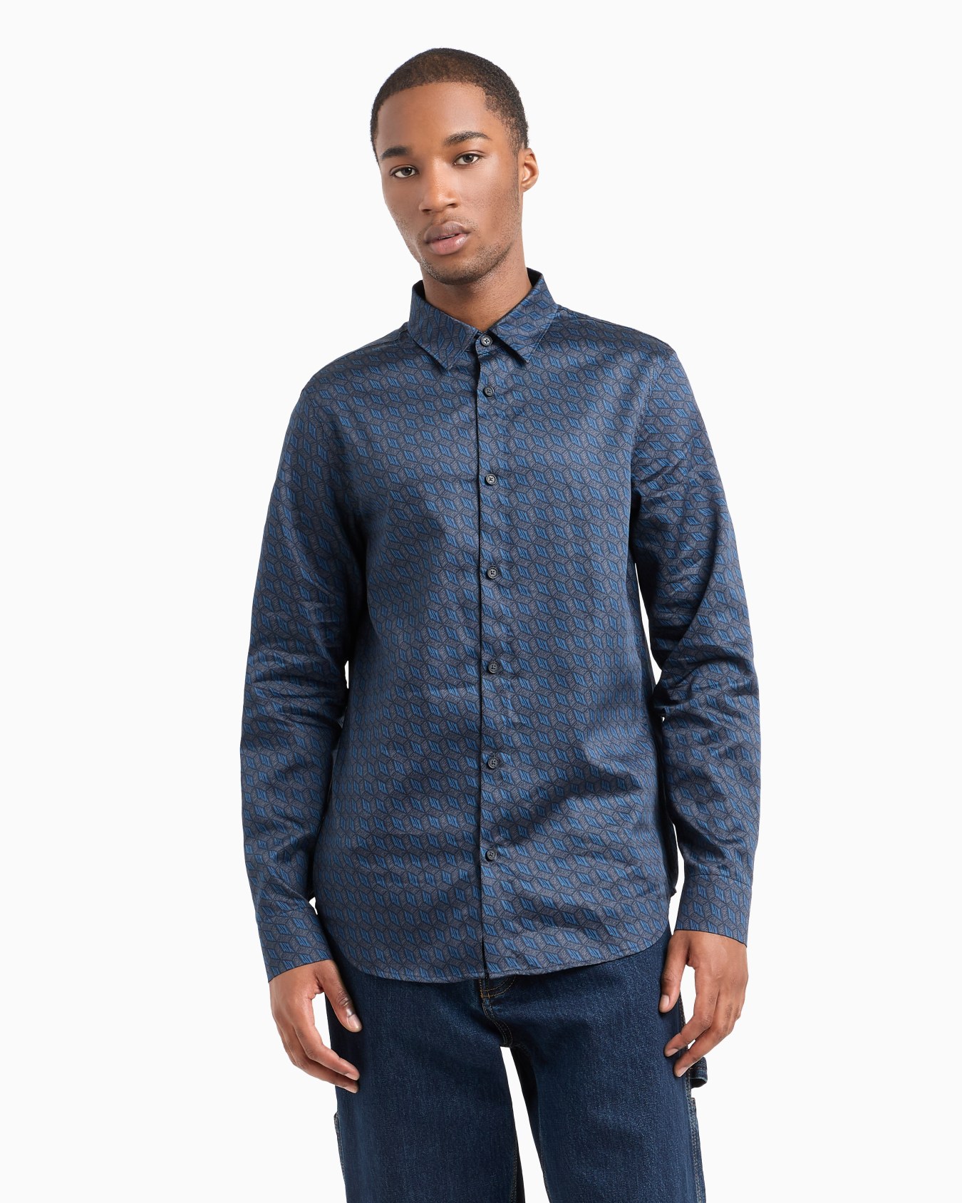 Regular fit patterned satin cotton shirt