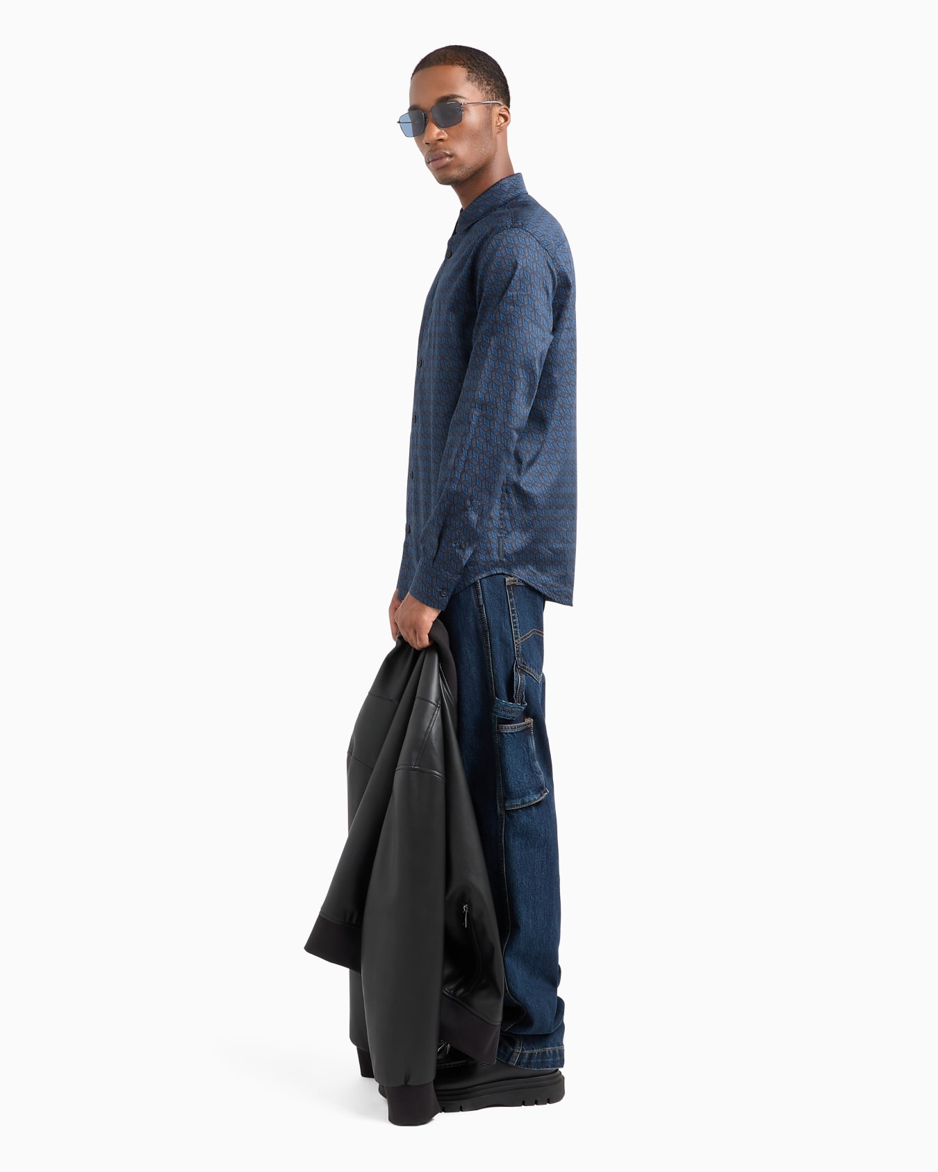 Regular fit patterned satin cotton shirt Slide 3