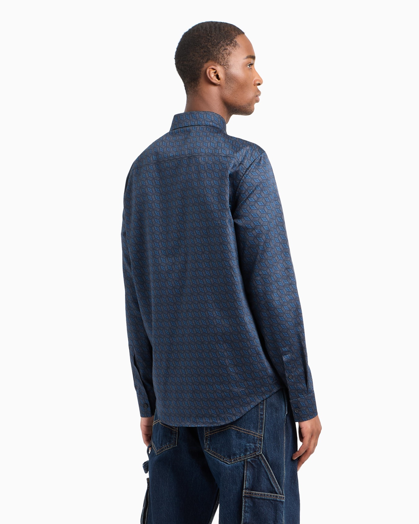 Regular fit patterned satin cotton shirt