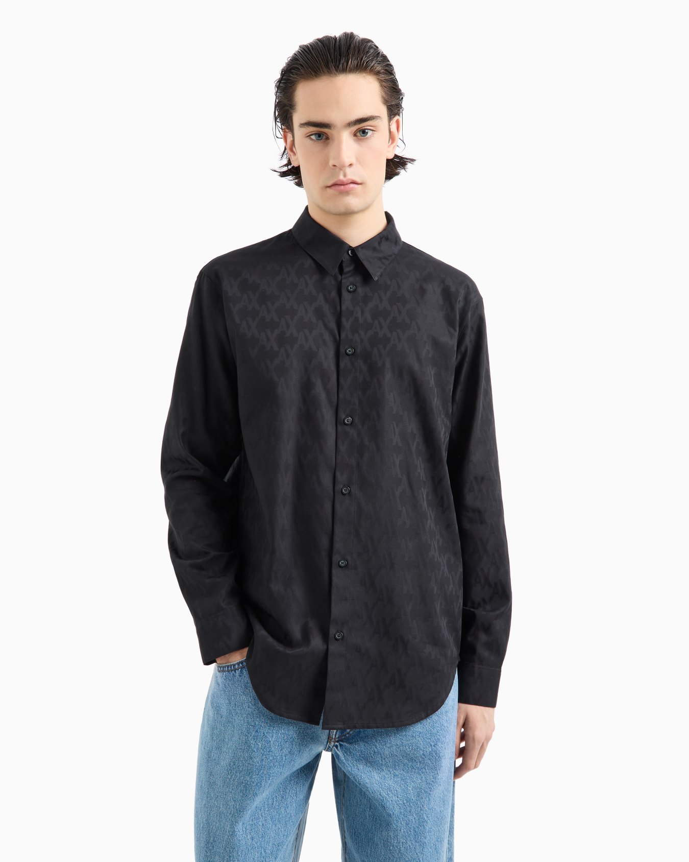 Regular fit monogram cotton shirt Slide 1