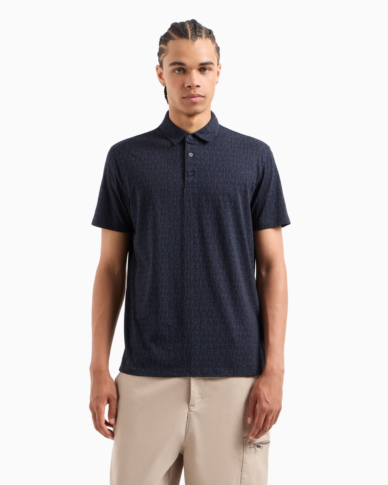 Regular fit cotton polo with allover logo Slide 1