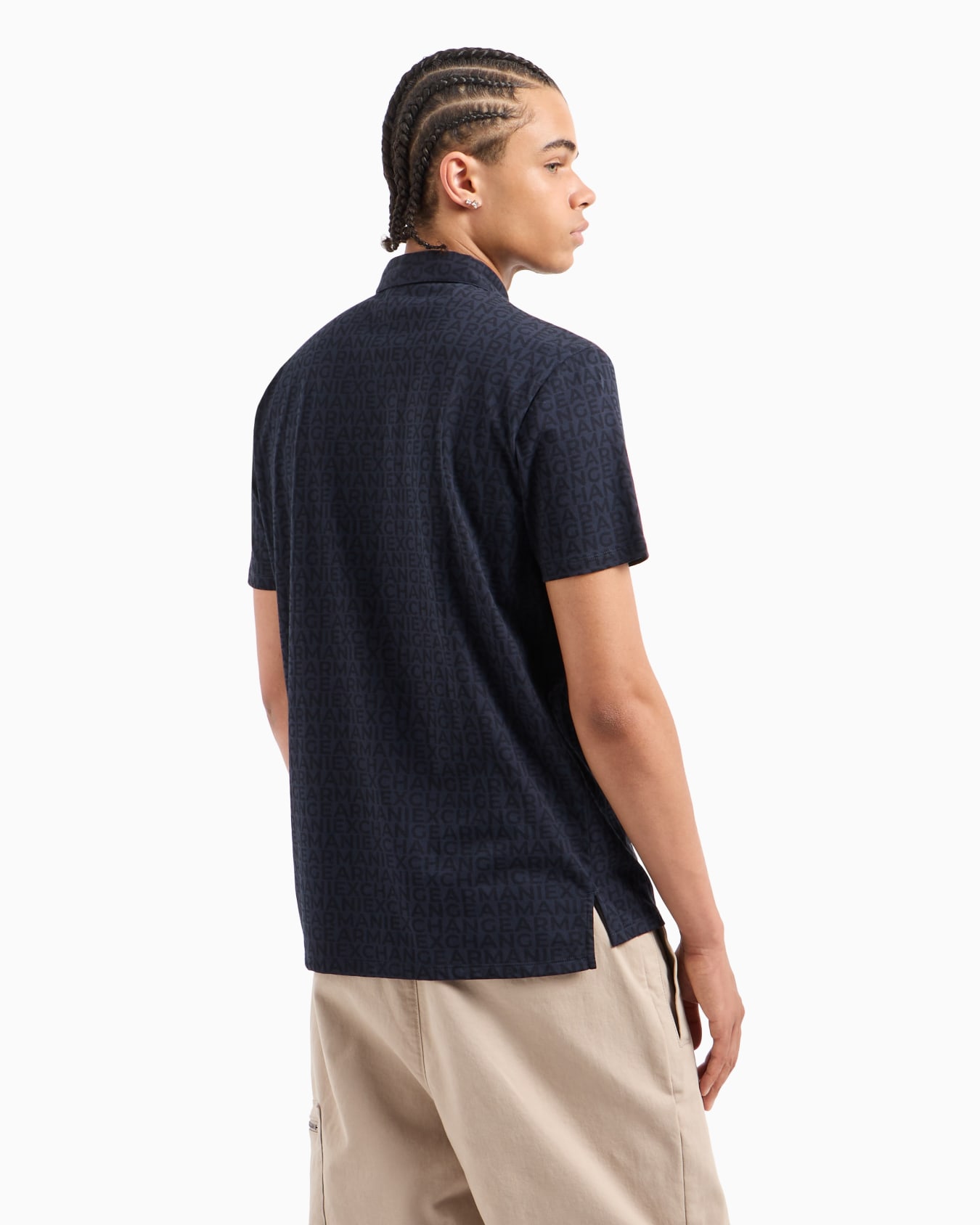 Regular fit cotton polo with allover logo Slide 2