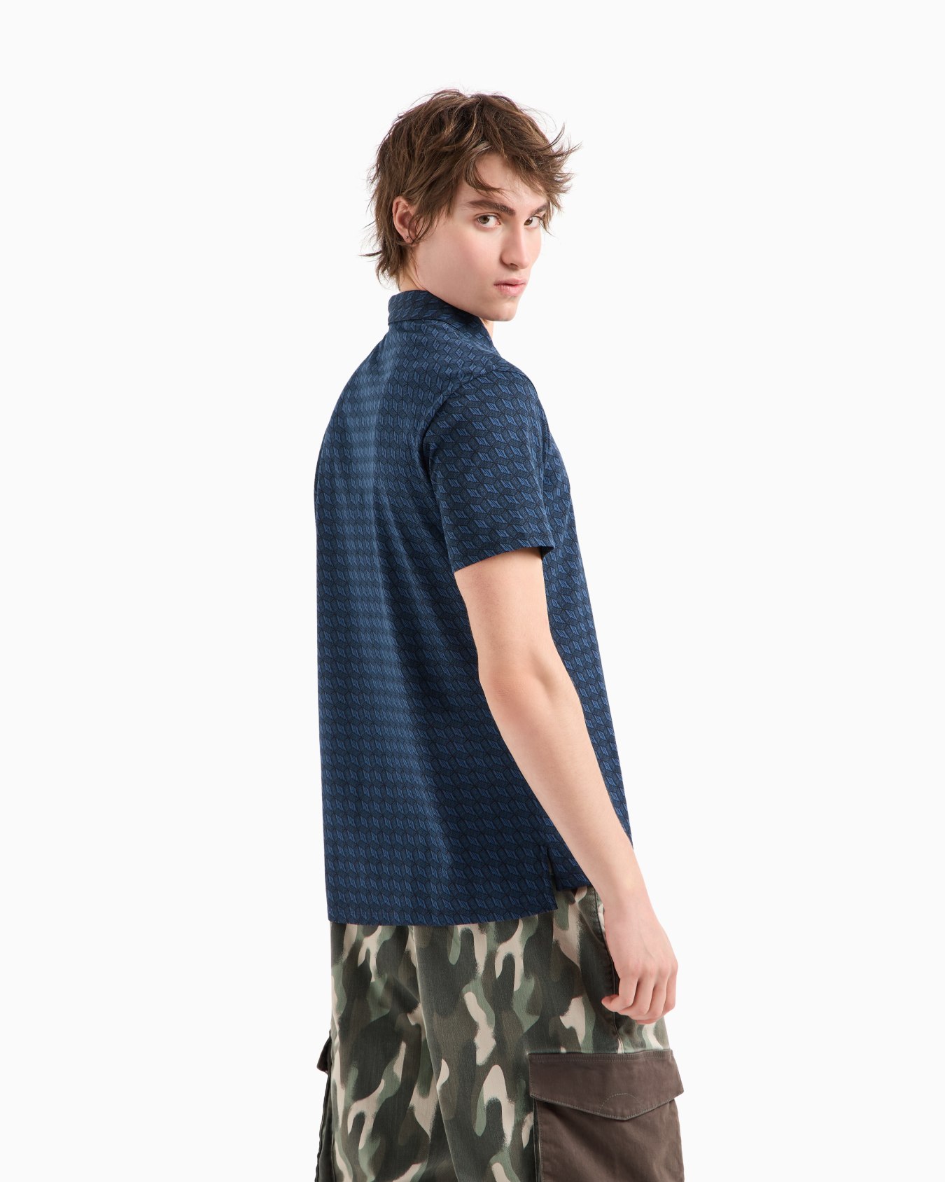 Regular fit cotton polo with allover logo Slide 2
