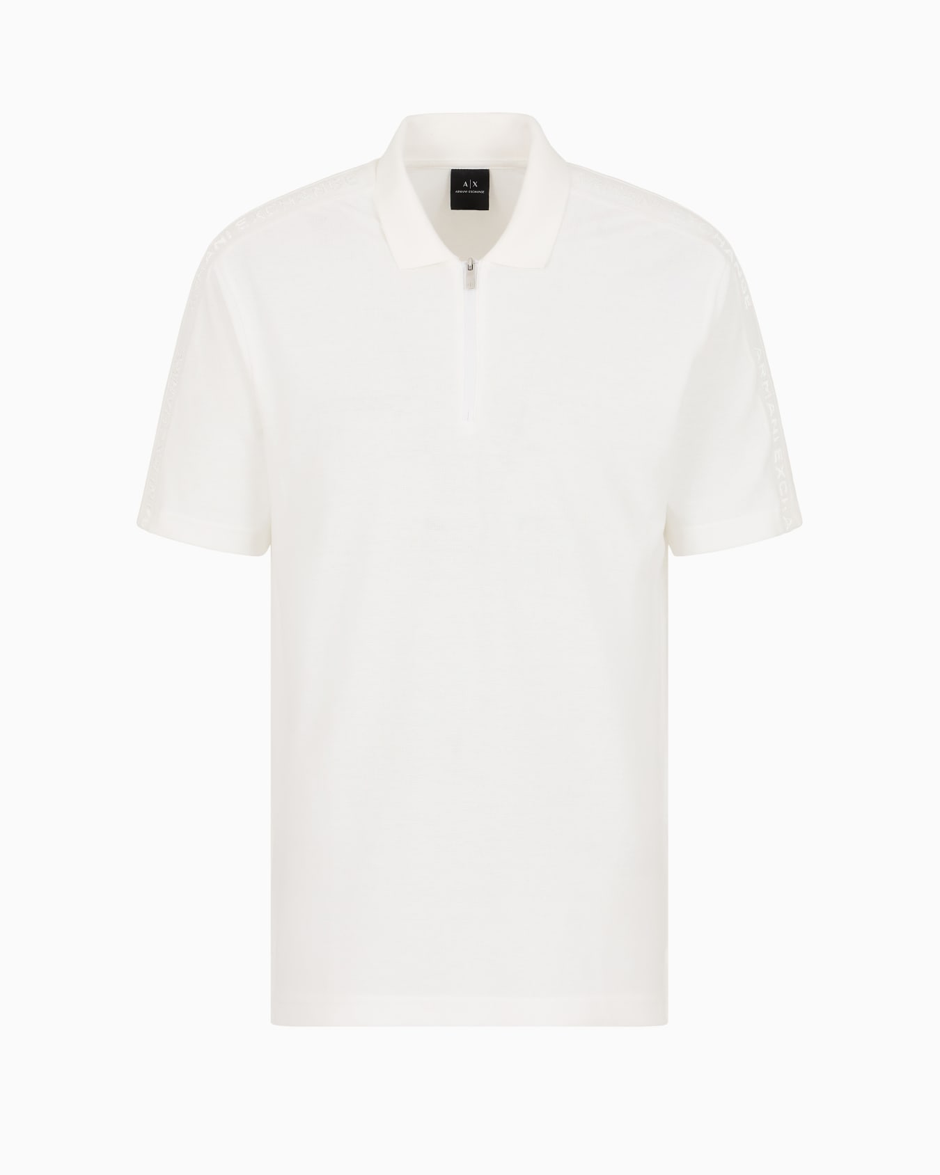 Regular fit cotton zip polo with logo bands Slide 0