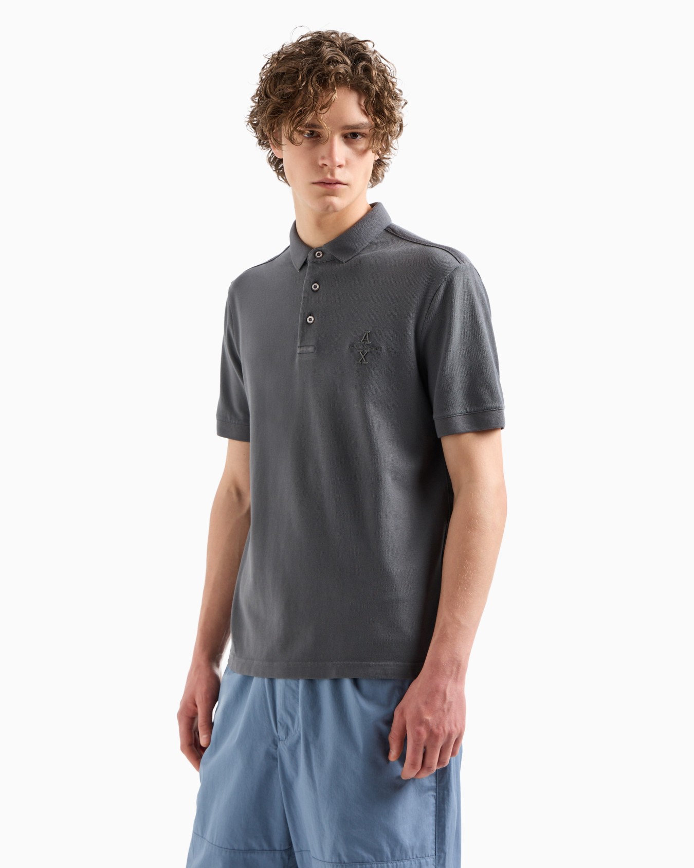 Regular fit short sleeve polo with cotton logo Slide 1