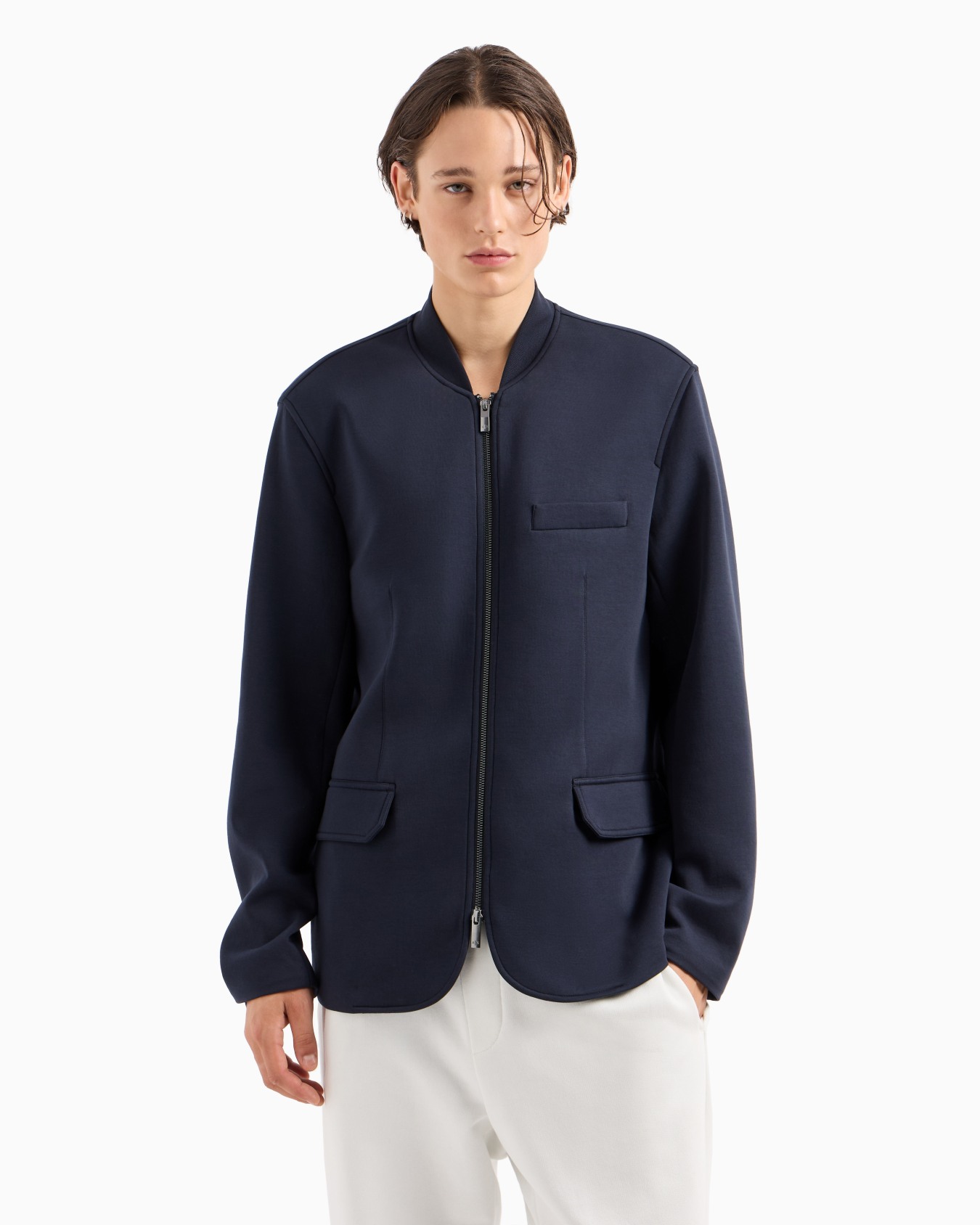 Bonded cotton long zip jacket Slide 1