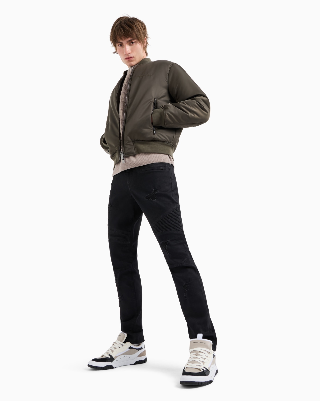 J27 skinny biker fit jeans in washed denim Slide 3