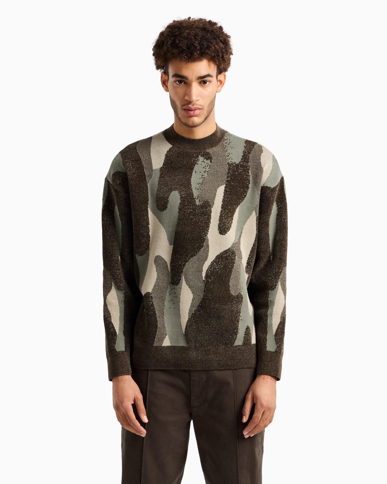 Pull col rond en chenille camouflage  Diapositive 1