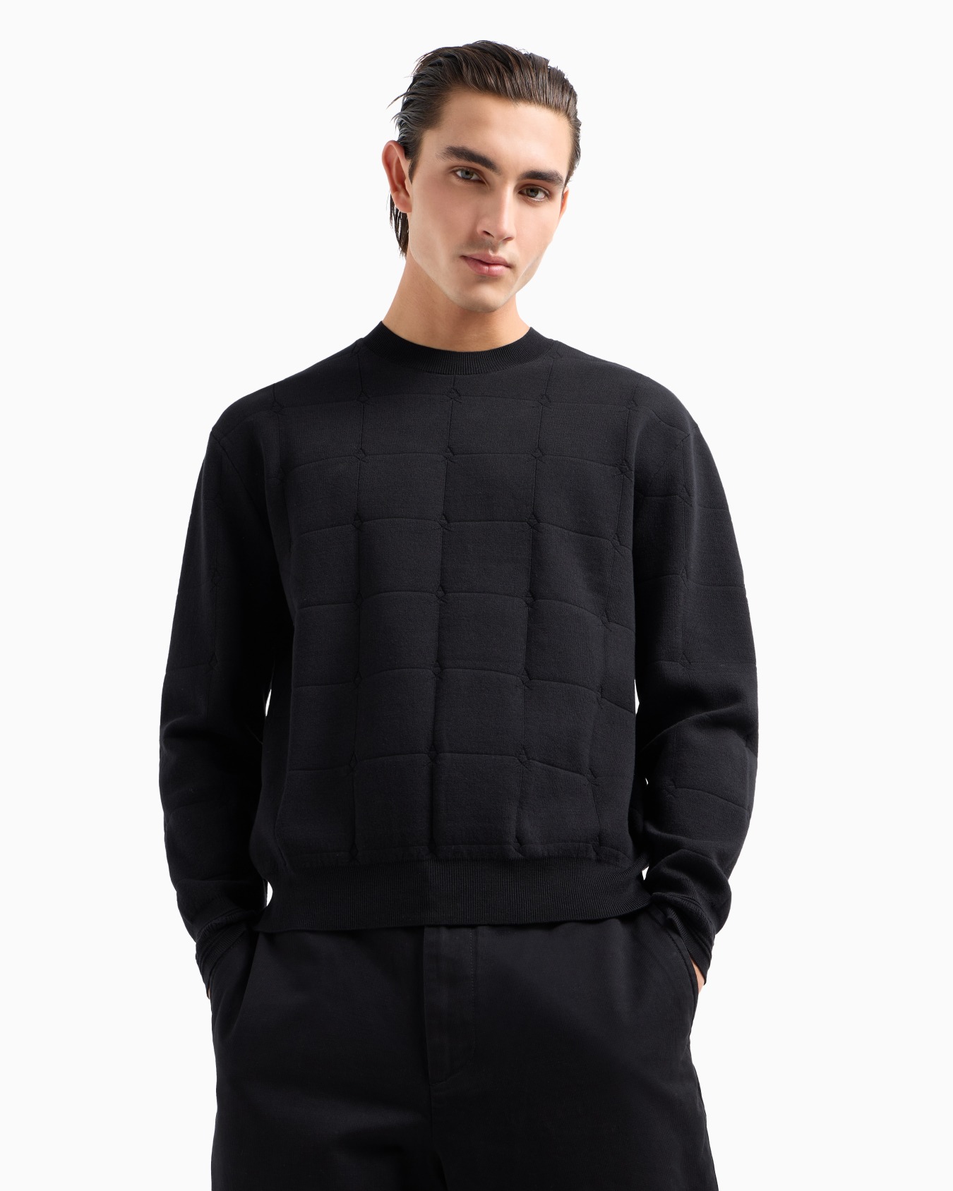  Checked Jacquard Crewneck Sweater Slide 1