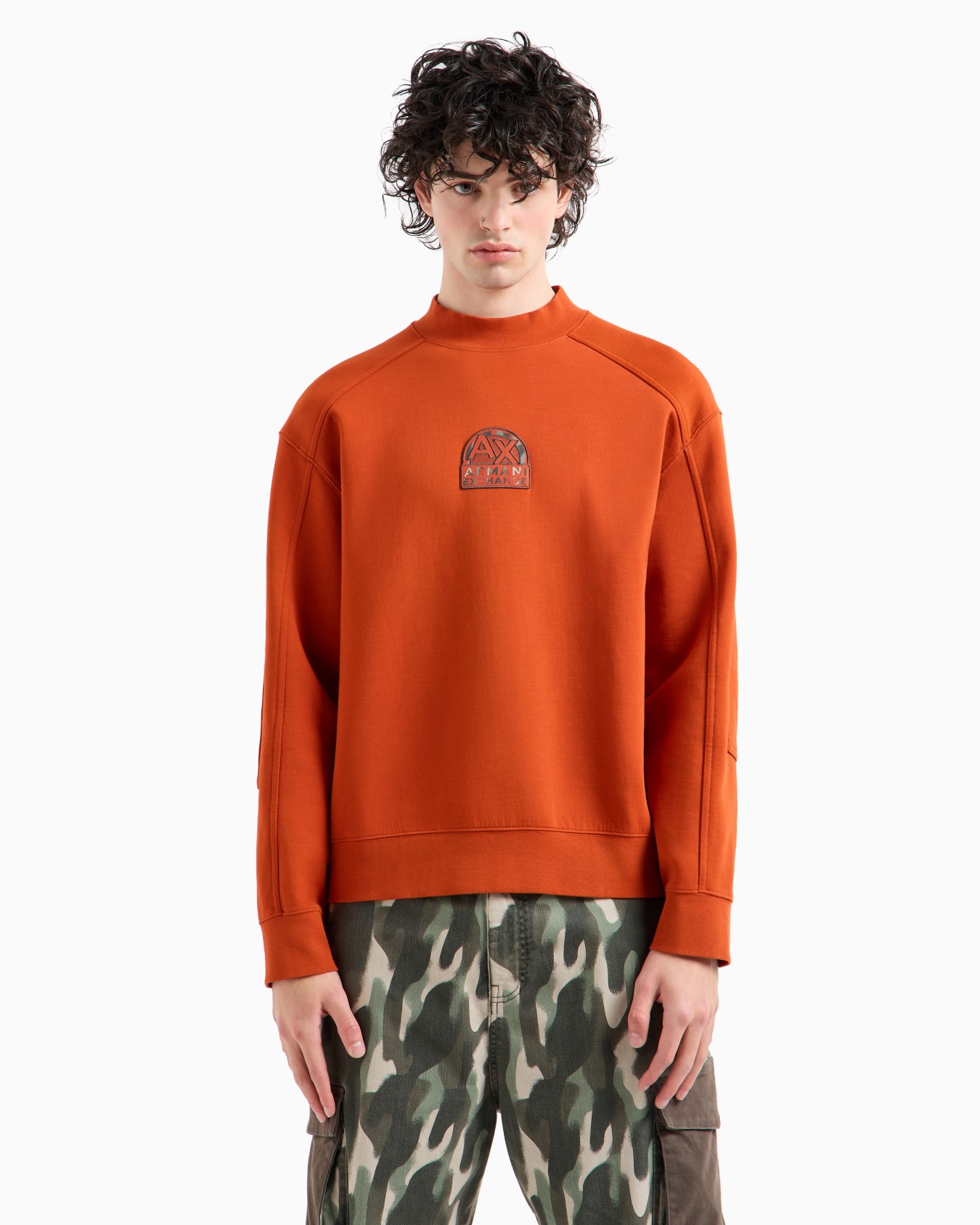 Sudadera de algodón elástico con logo emblema Diapositiva 1