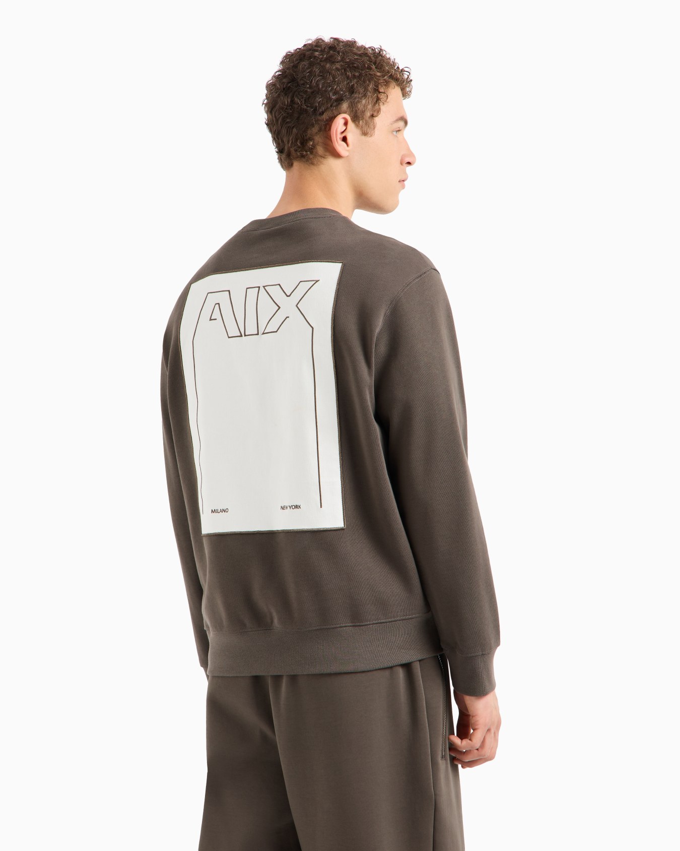 Crewneck sweatshirt with maxi print on the back in cotton Slide 2