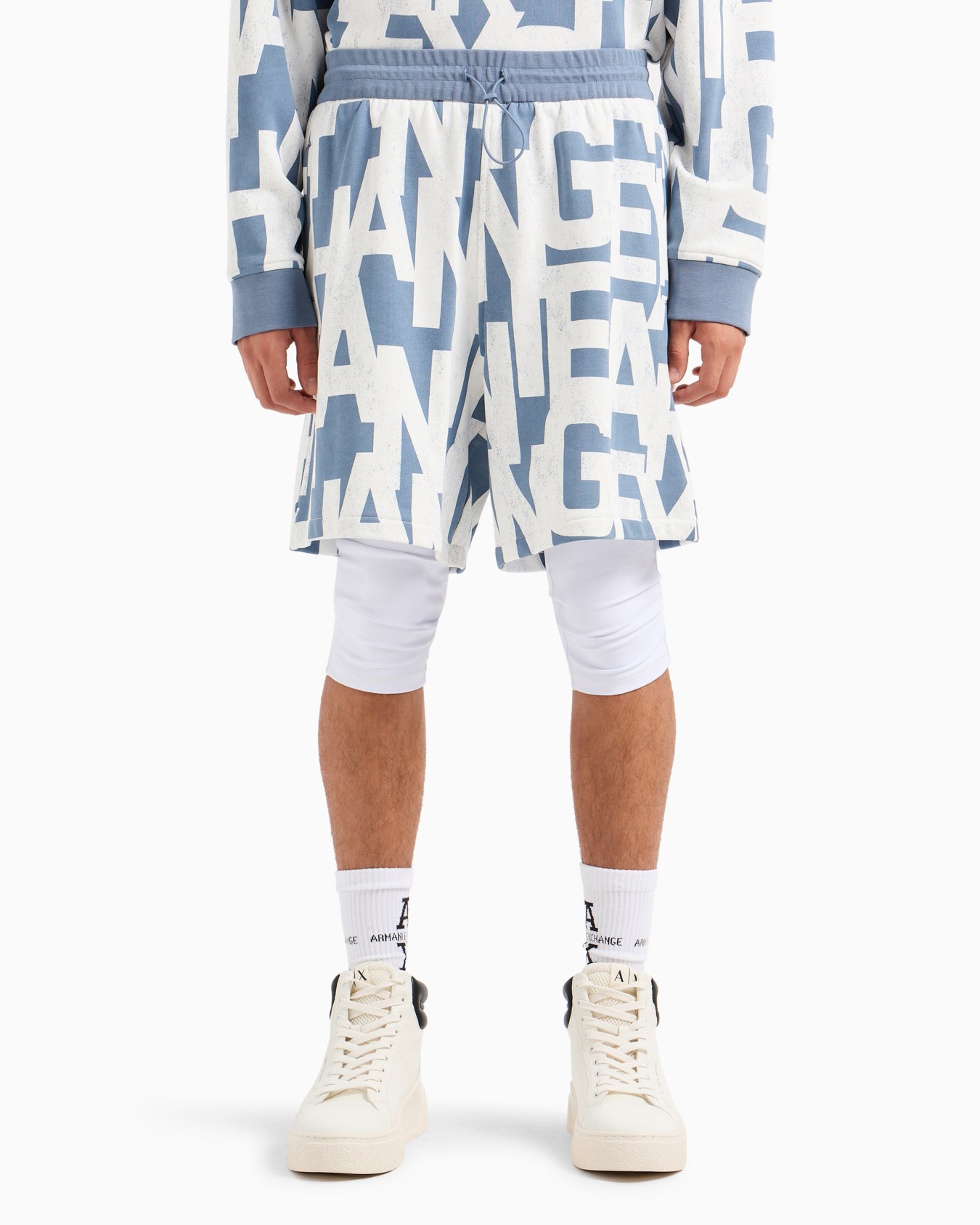 Oversized French terry Bermuda shorts with allover maxi-logo Slide 1