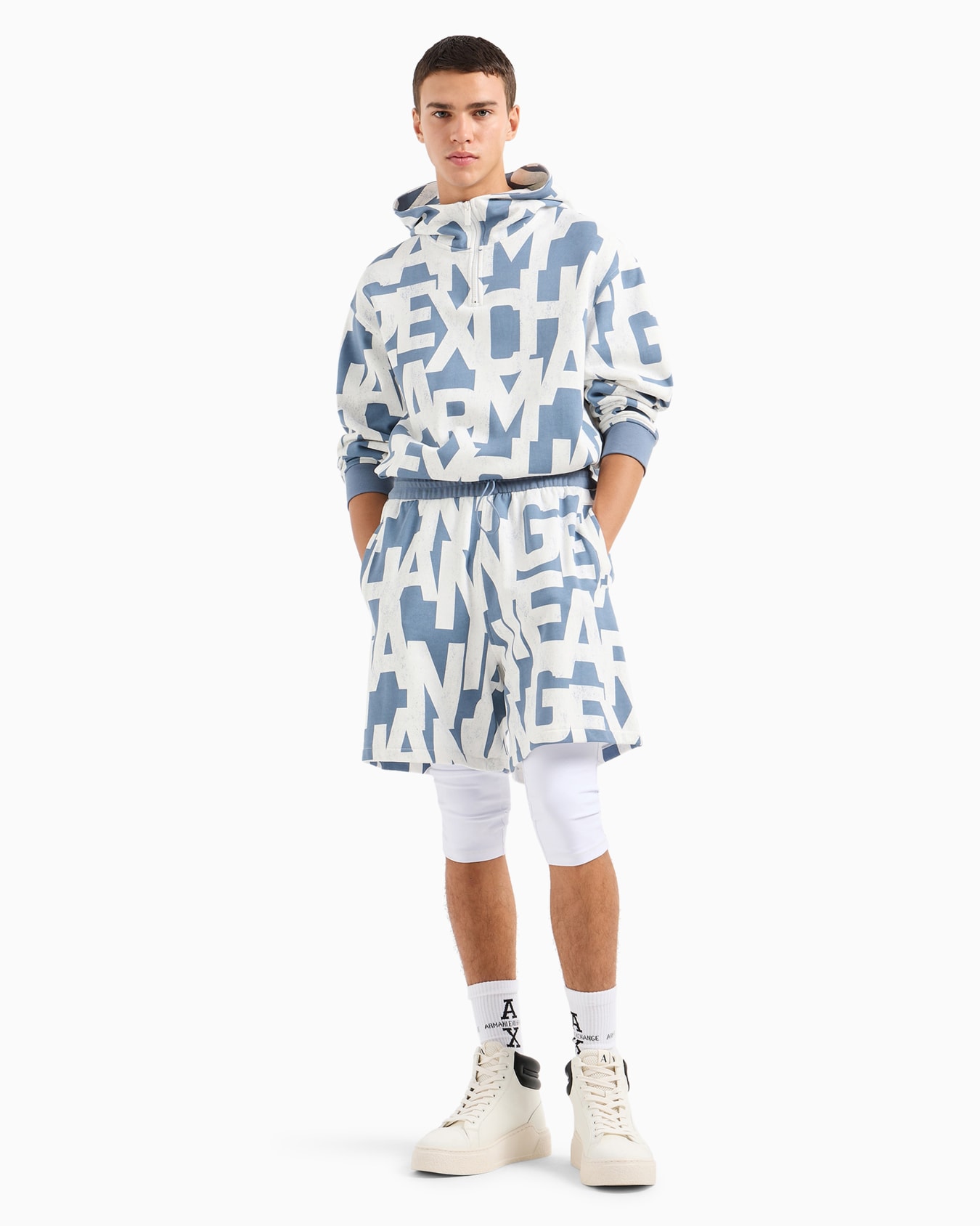 Oversized French terry Bermuda shorts with allover maxi-logo Slide 3