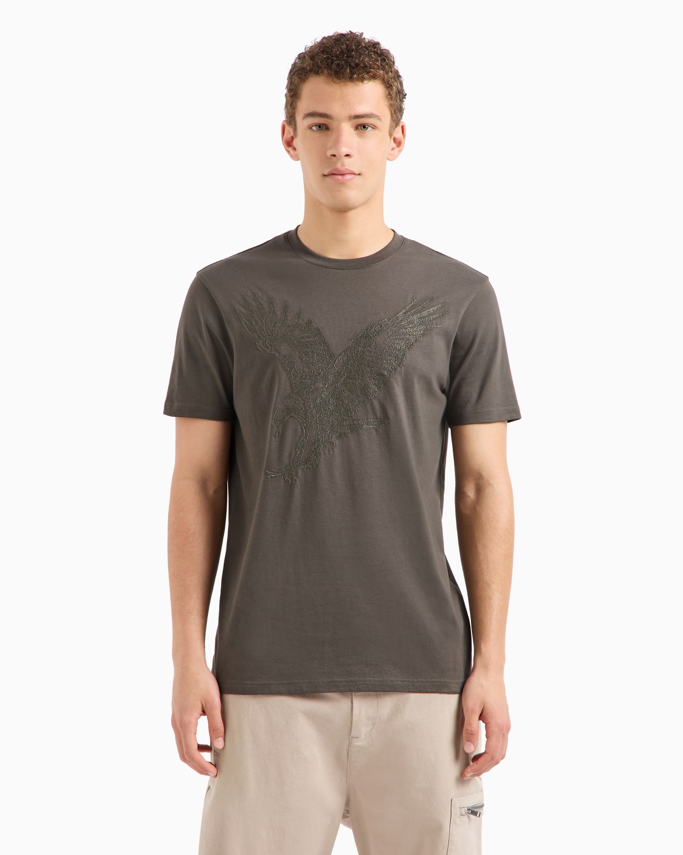 Regular fit T-shirt with eagle embroidery in ASV jersey Slide 1