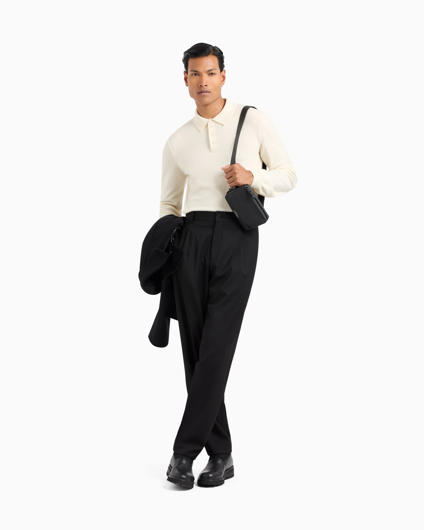 Long-sleeved cashmere polo shirt Slide 1