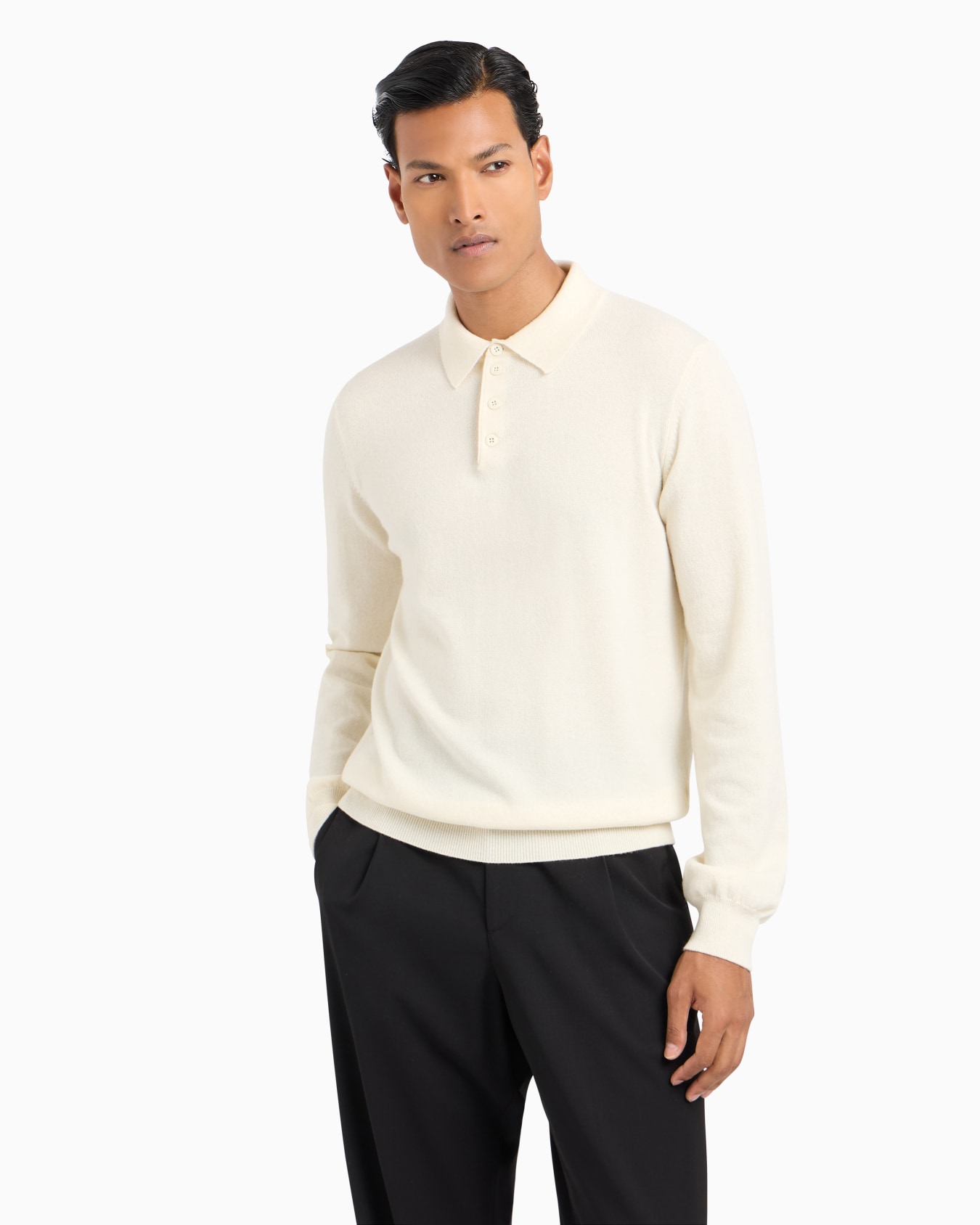 Long-sleeved cashmere polo shirt Slide 3