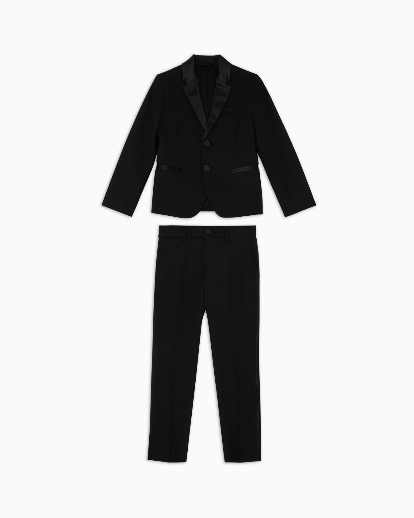 Single-breasted tuxedo suit in light wool with satin details Slide 0