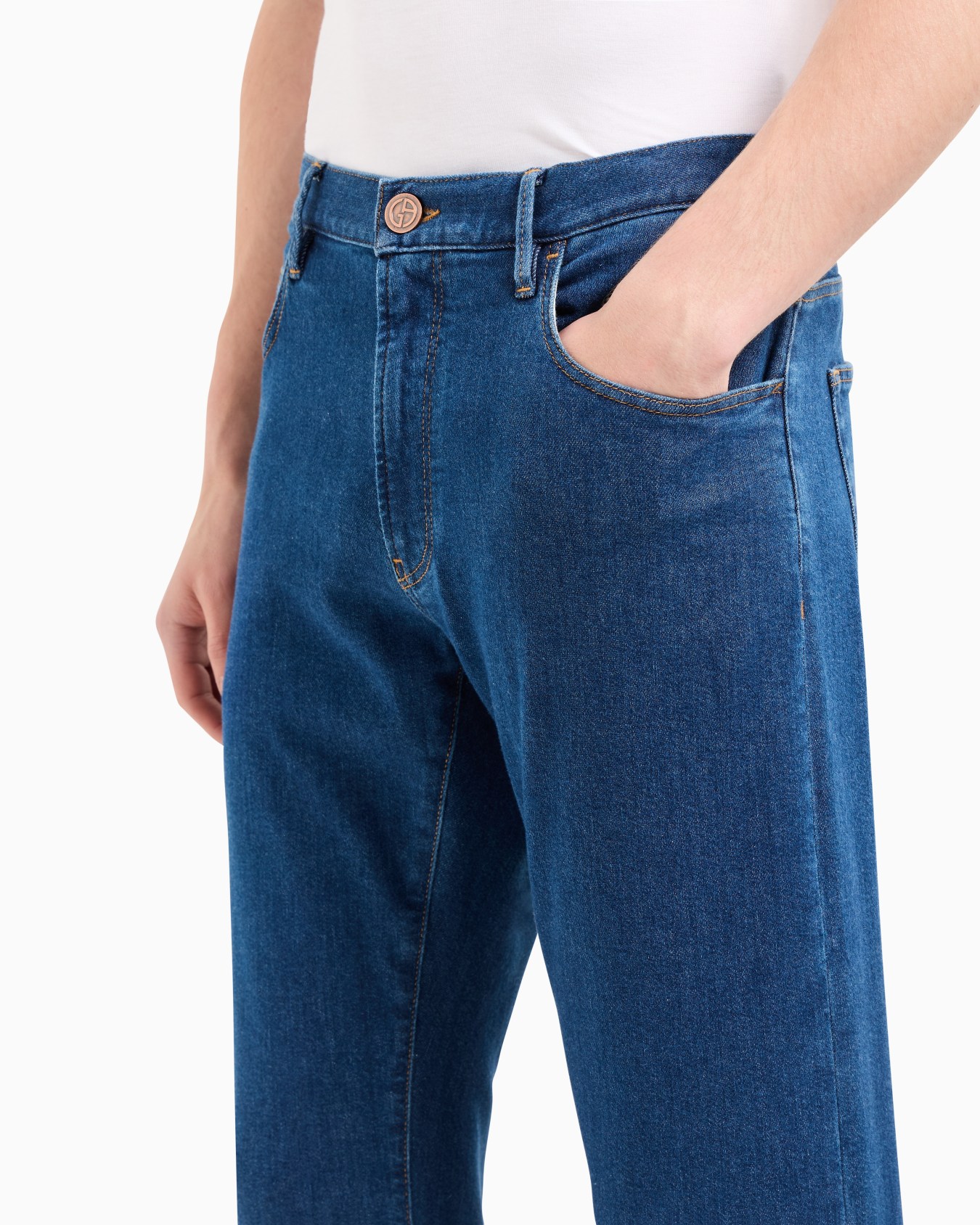Five-pocket, regular fit, stretch cotton-denim trousers Slide 4