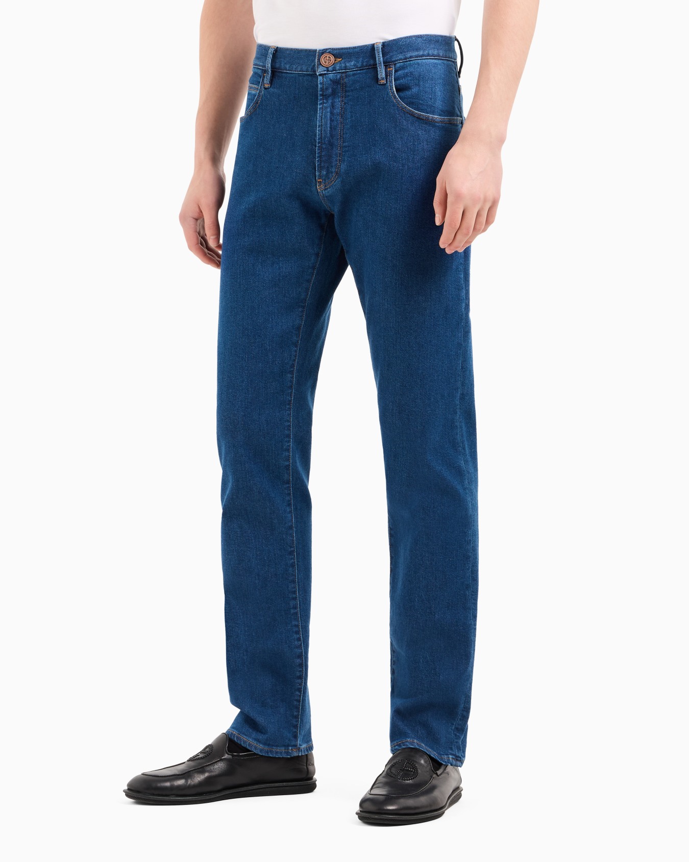 Five-pocket, regular fit, stretch cotton-denim trousers Slide 3