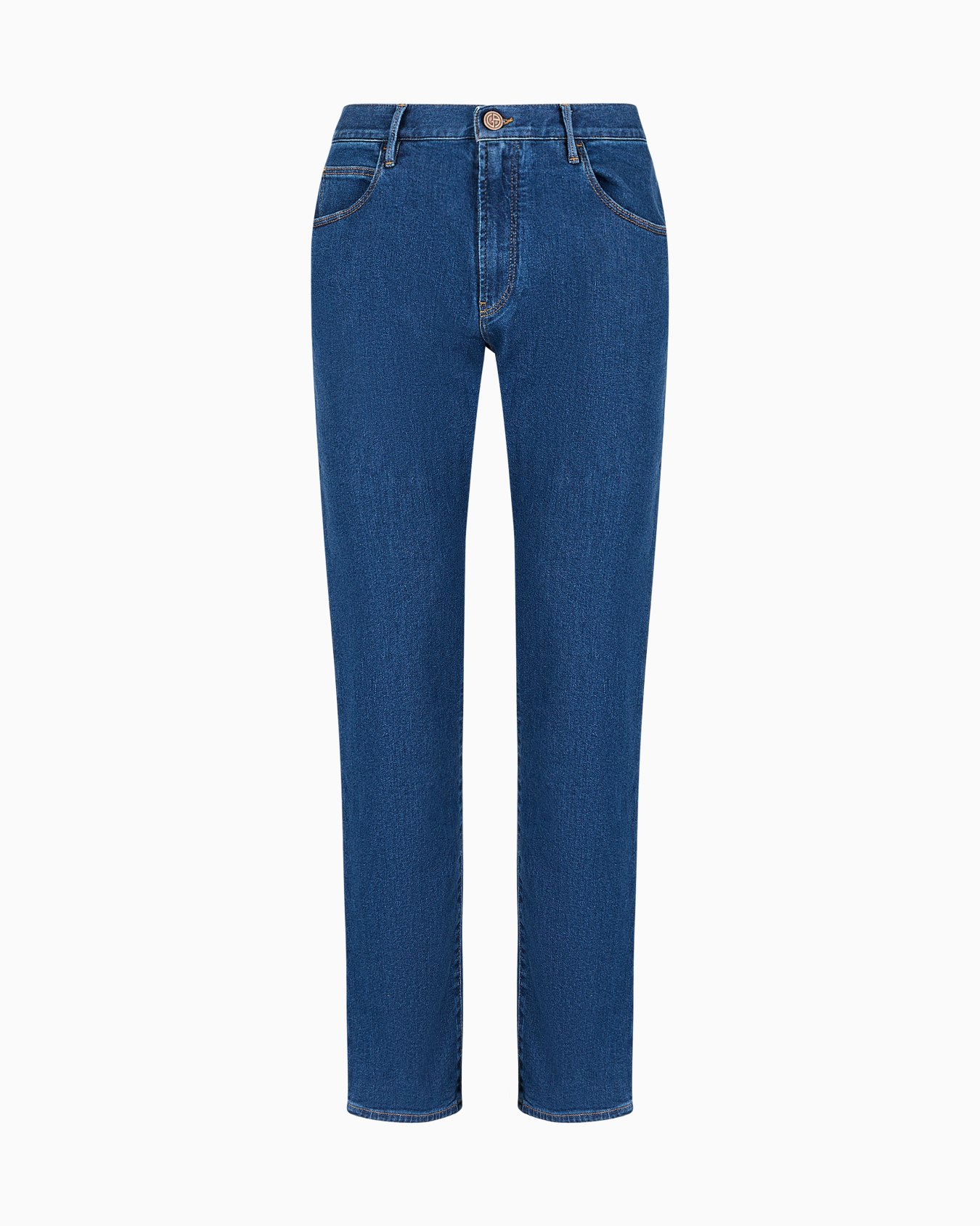 Five-pocket, regular fit, stretch cotton-denim trousers Slide 0