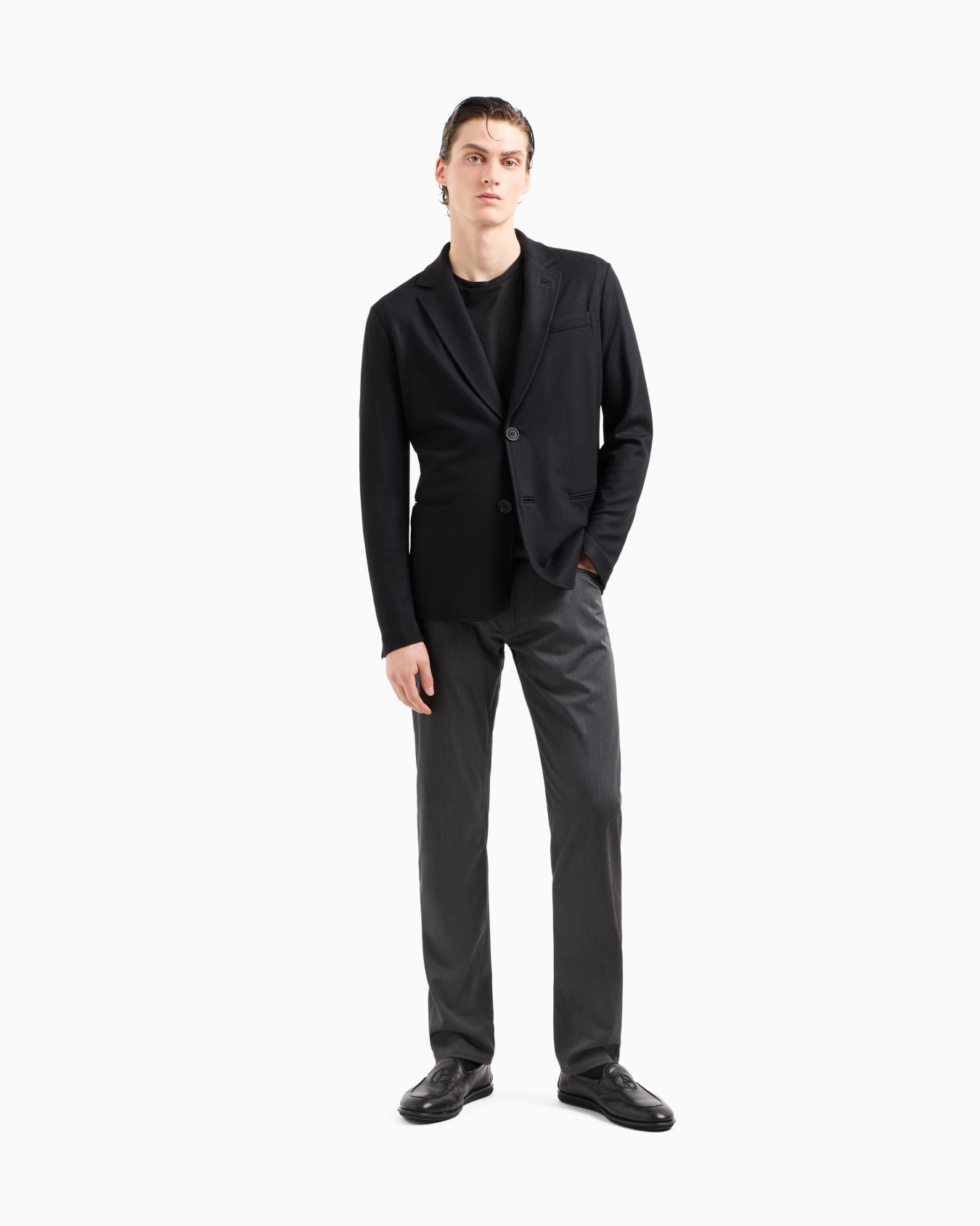 Pantalon 5 poches à coupe classique en laine vierge Diapositive 1