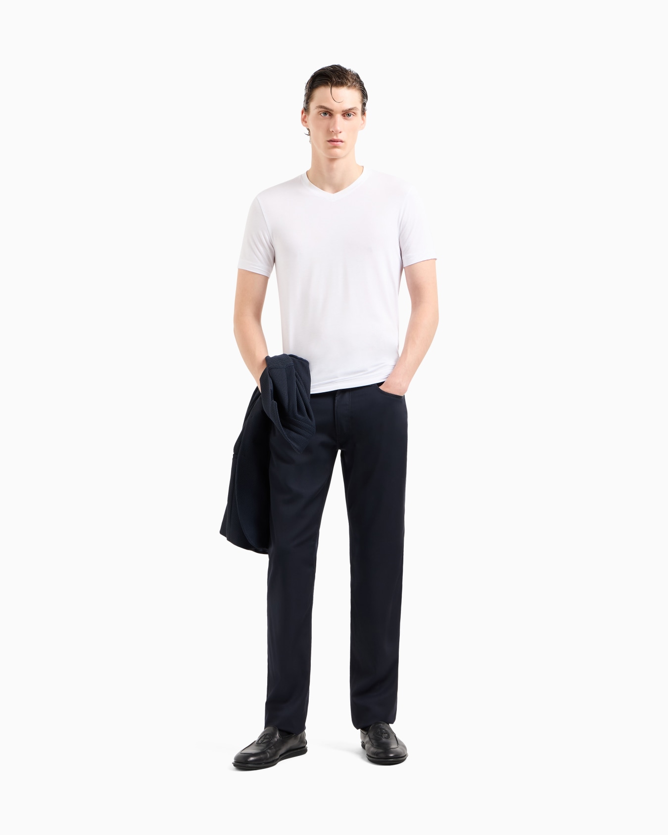 Pantalon 5 poches à coupe classique en laine vierge Diapositive 1