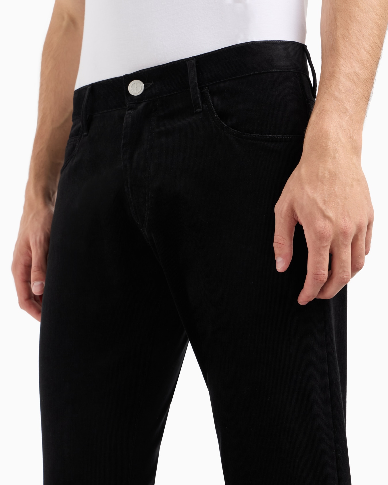 Regular-fit, five-pocket trousers in ribbed cotton and cashmere Slide 4