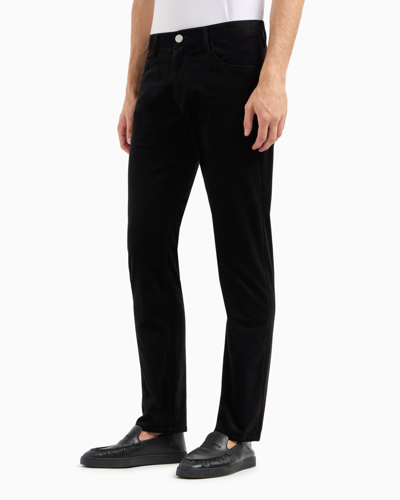 Regular-fit, five-pocket trousers in ribbed cotton and cashmere Slide 3
