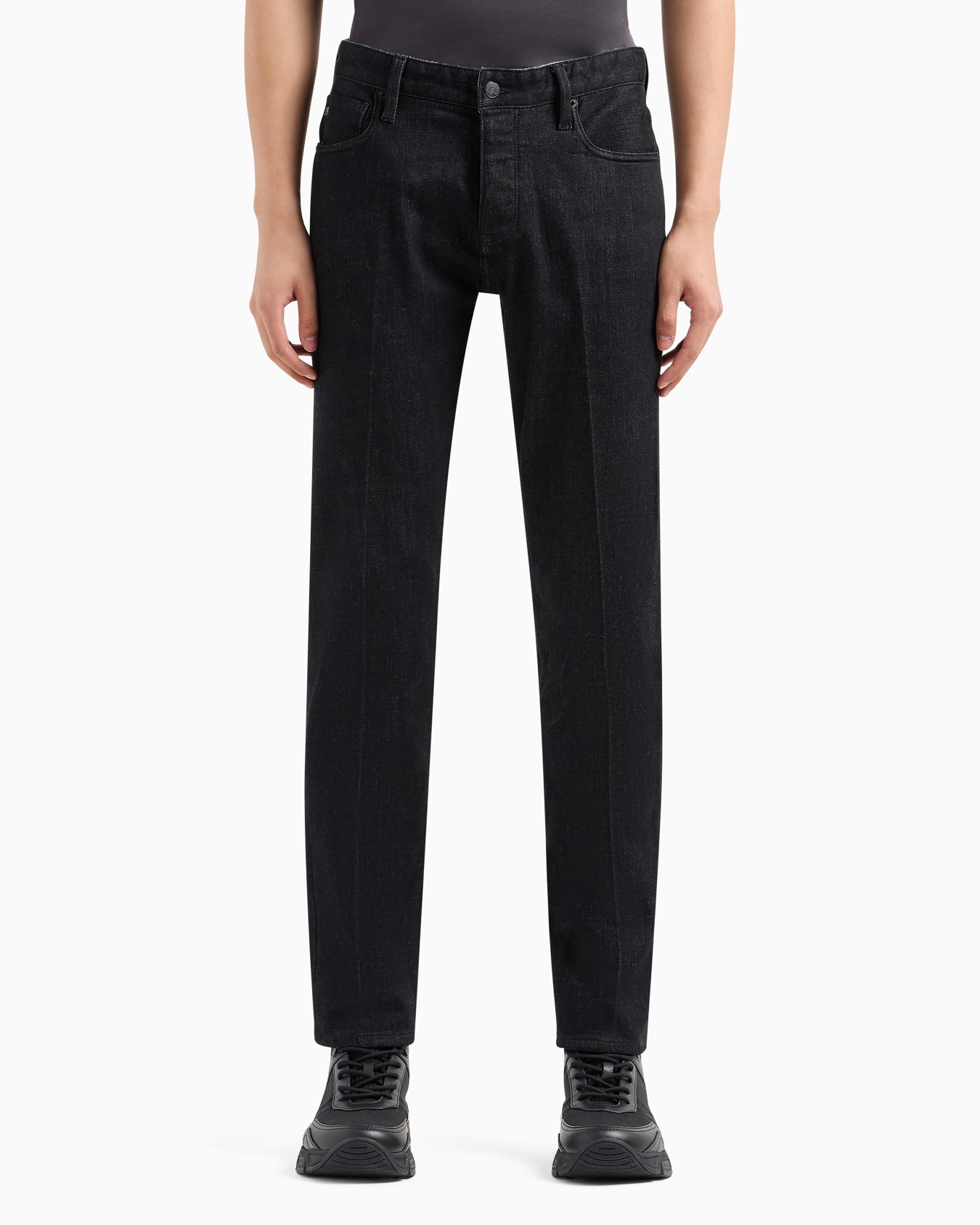 J75 slim-fit jeans in marble-wash, jersey fleece-feel stretch denim Slide 1