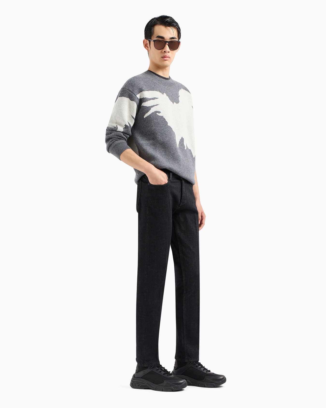 J75 slim-fit jeans in marble-wash, jersey fleece-feel stretch denim Slide 3