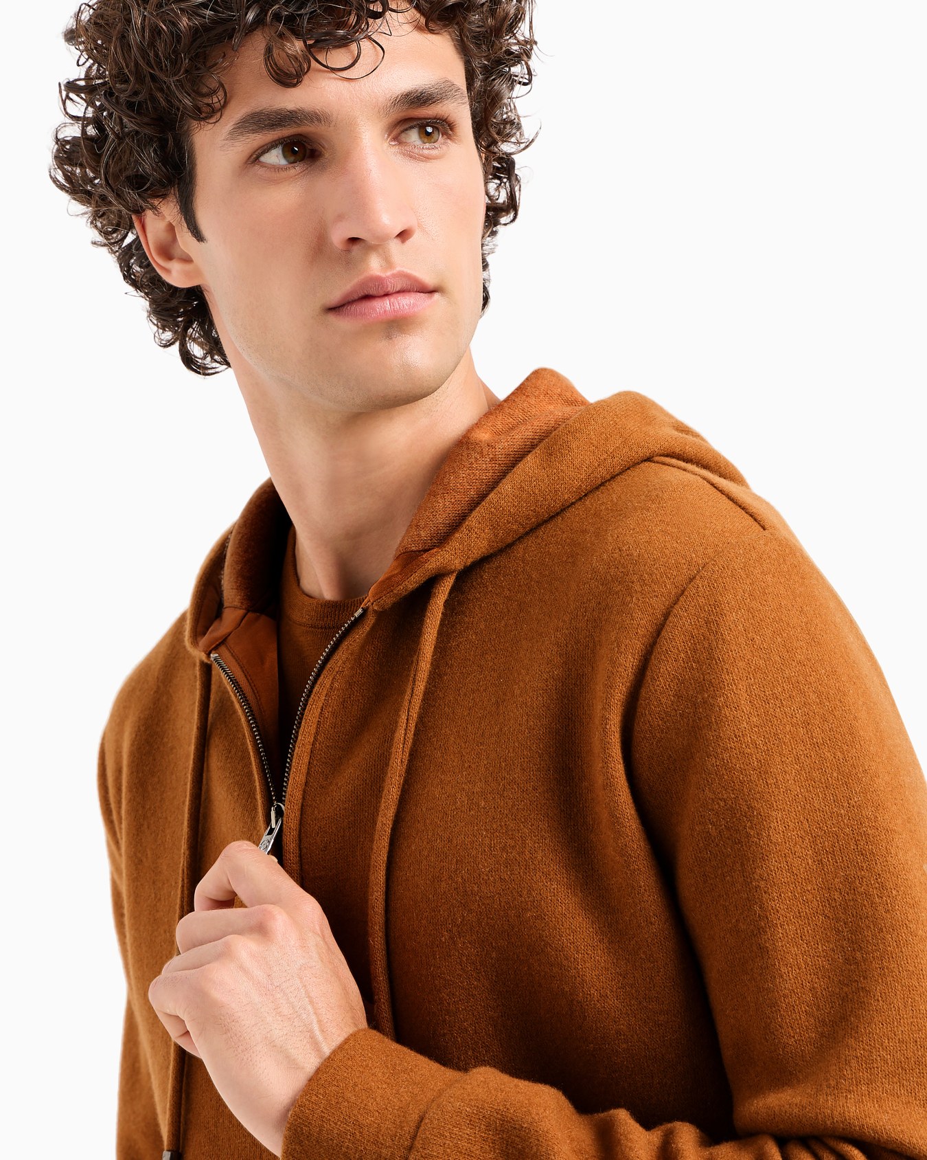 Giorgio Armani Vicuña sweatshirt with hood in cashmere and vicuña Slide 4