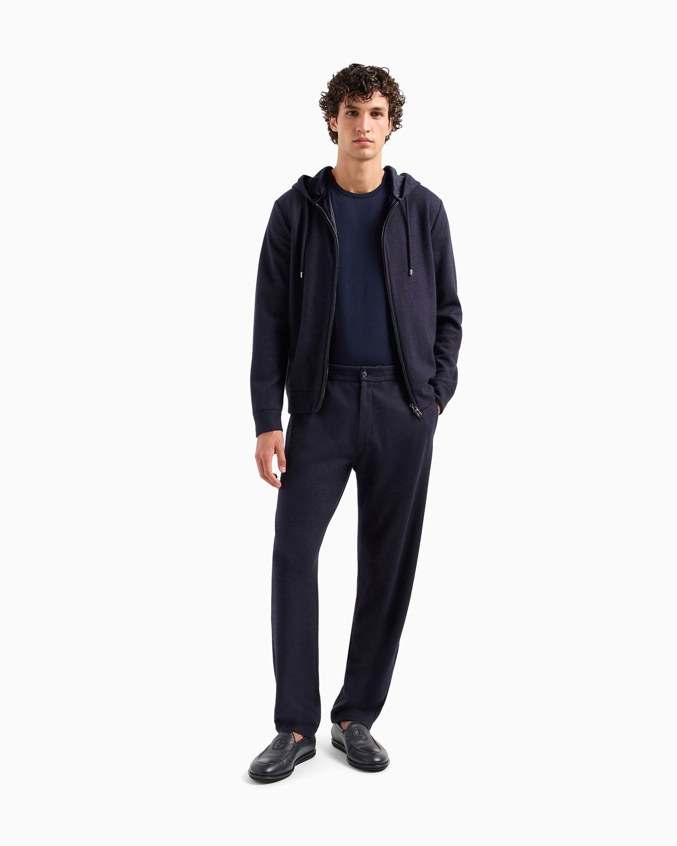 Giorgio Armani Vicuña sweatshirt with hood in cashmere and vicuña Slide 1