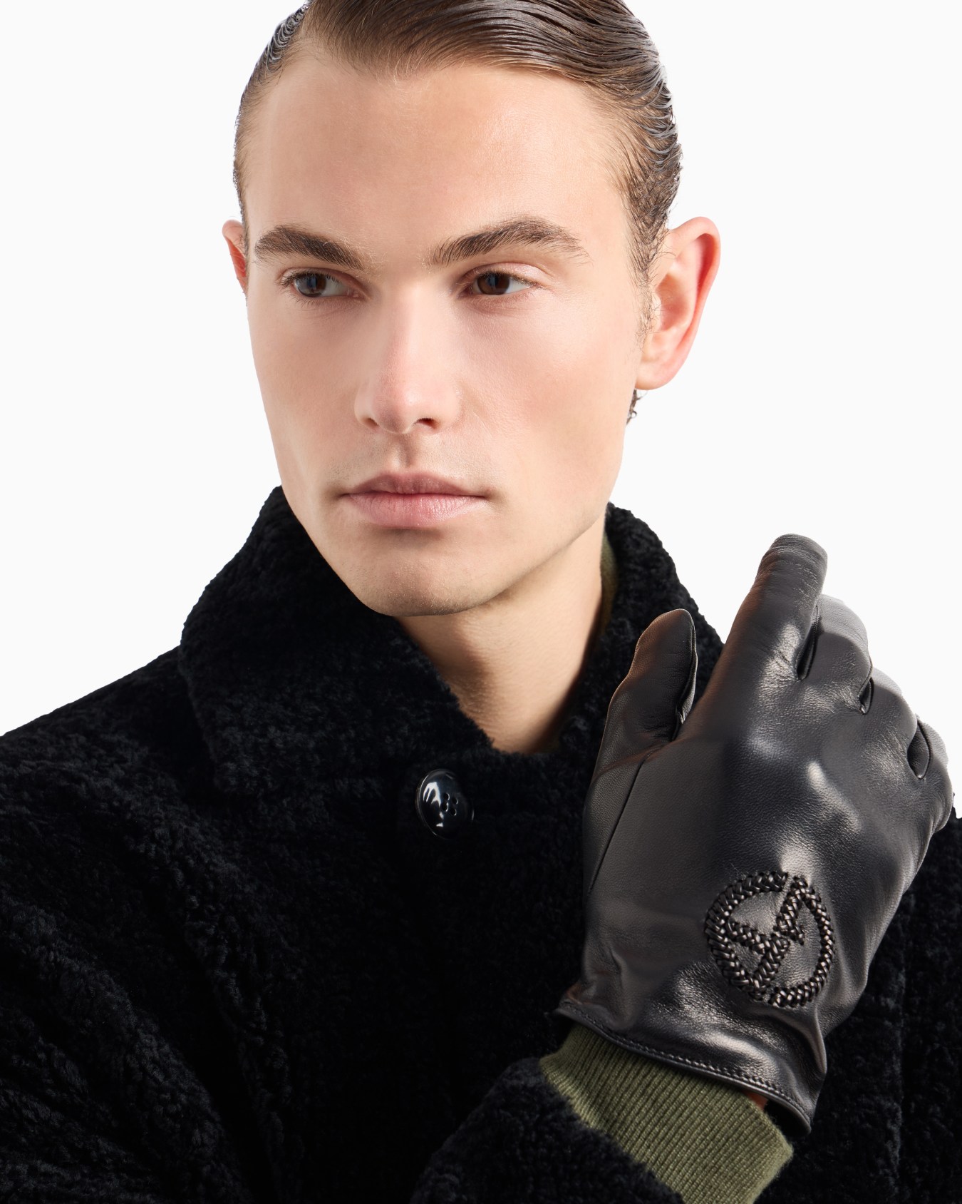 Nappa leather gloves with embroidered logo Slide 2