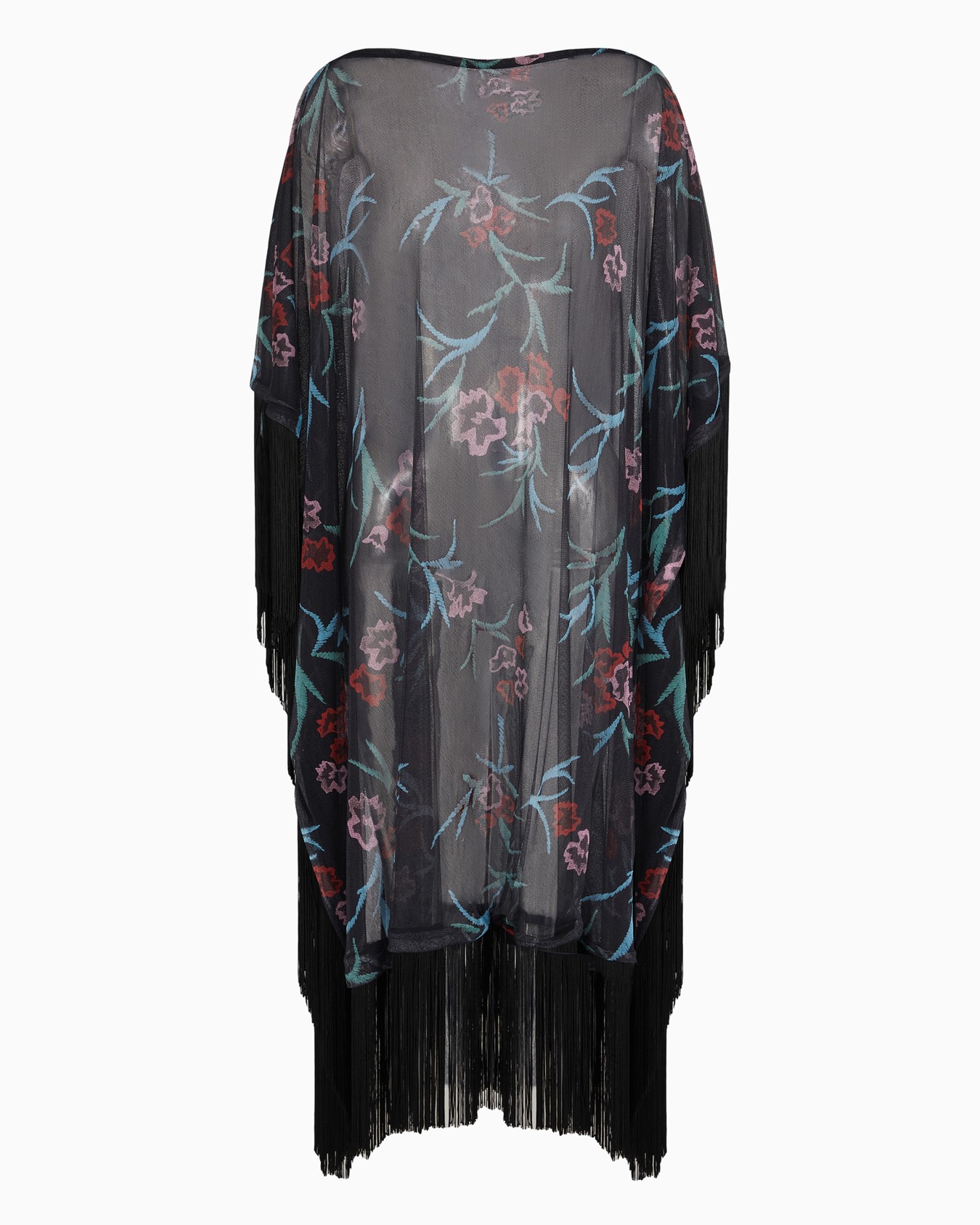 Printed silk cape with fringes Slide 0