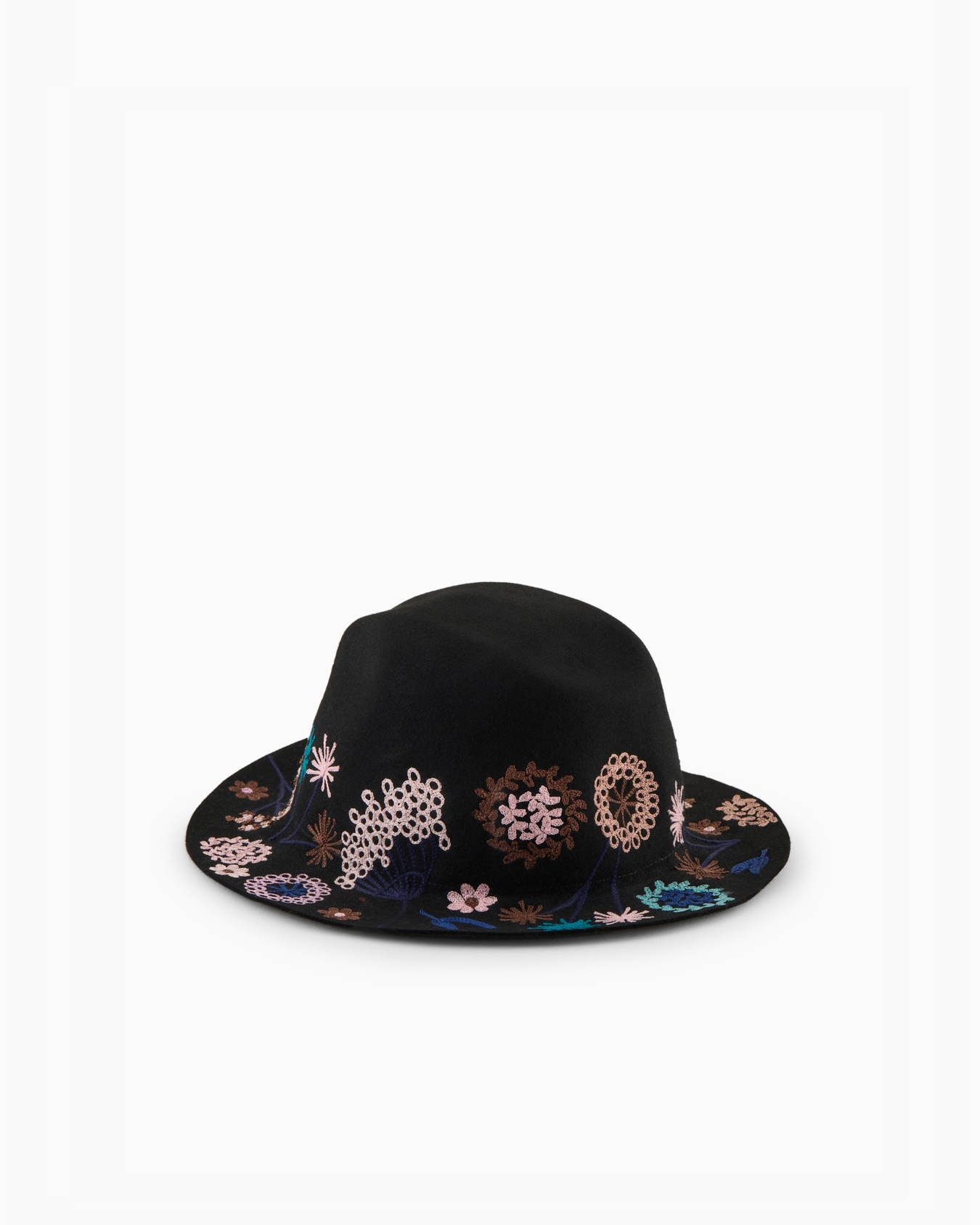 Floral embroidered rabbit fur hat Slide 1