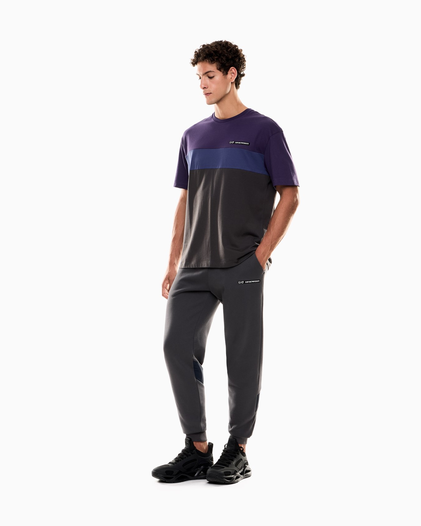 T-shirt ras-du-cou Athletic Colour Block en mélange de coton Diapositive 1