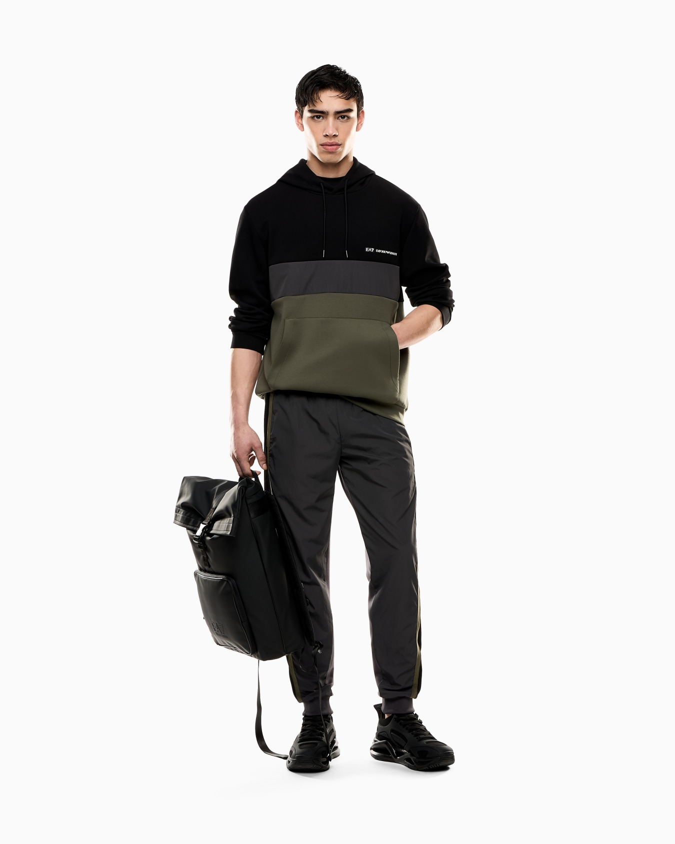 Sudadera con capucha de nailon y mezcla de viscosa Athletic Colour Block Diapositiva 1