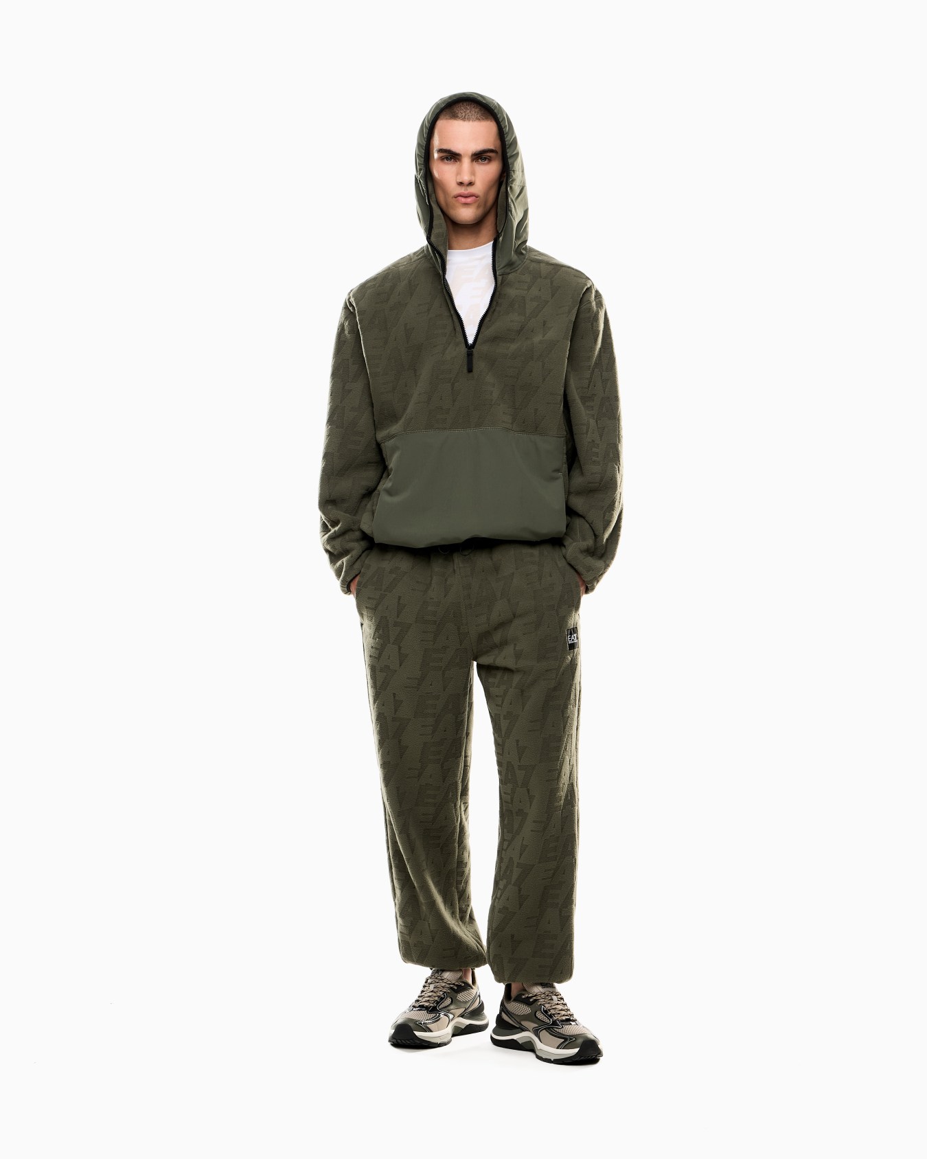 Logo Series hooded sweatshirt in polar fleece with nylon inserts Slide 1