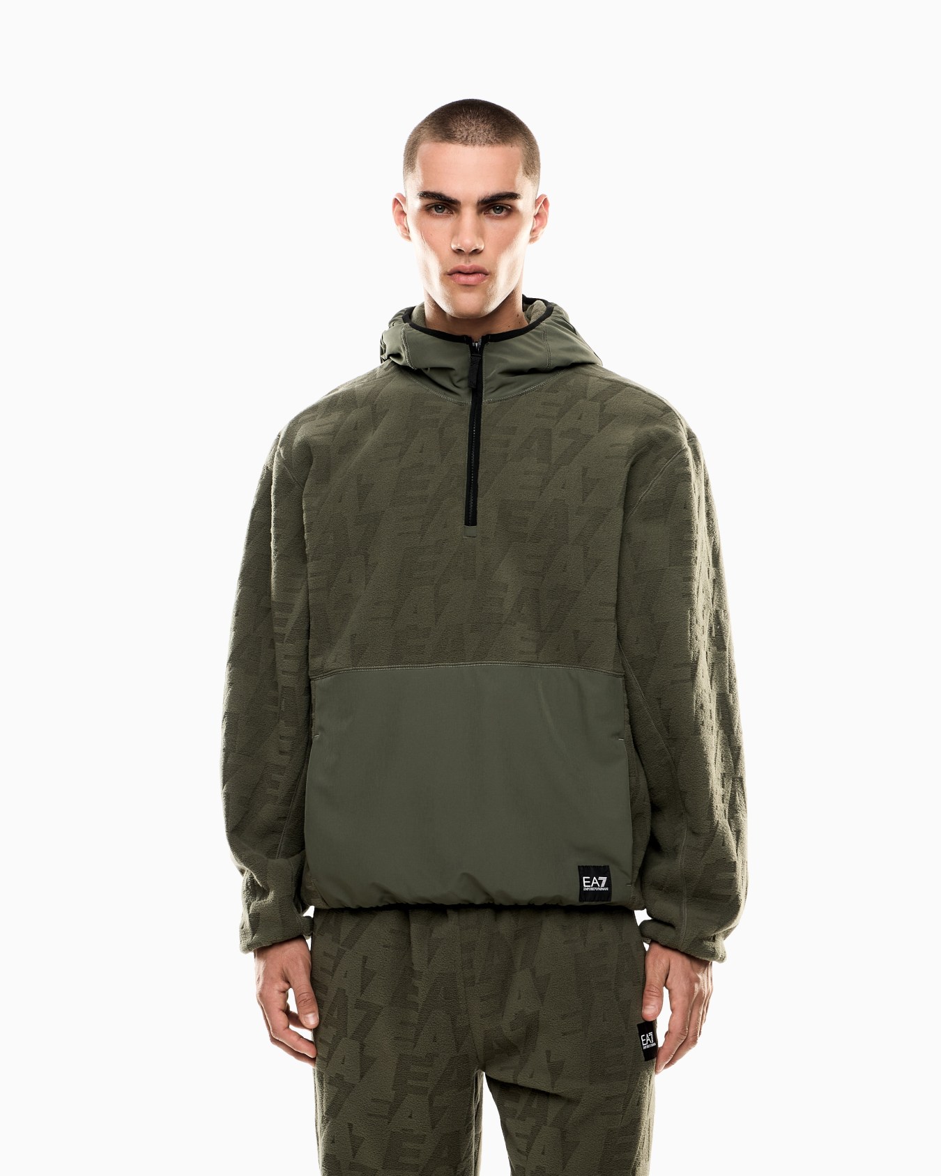 Logo Series hooded sweatshirt in polar fleece with nylon inserts Slide 3