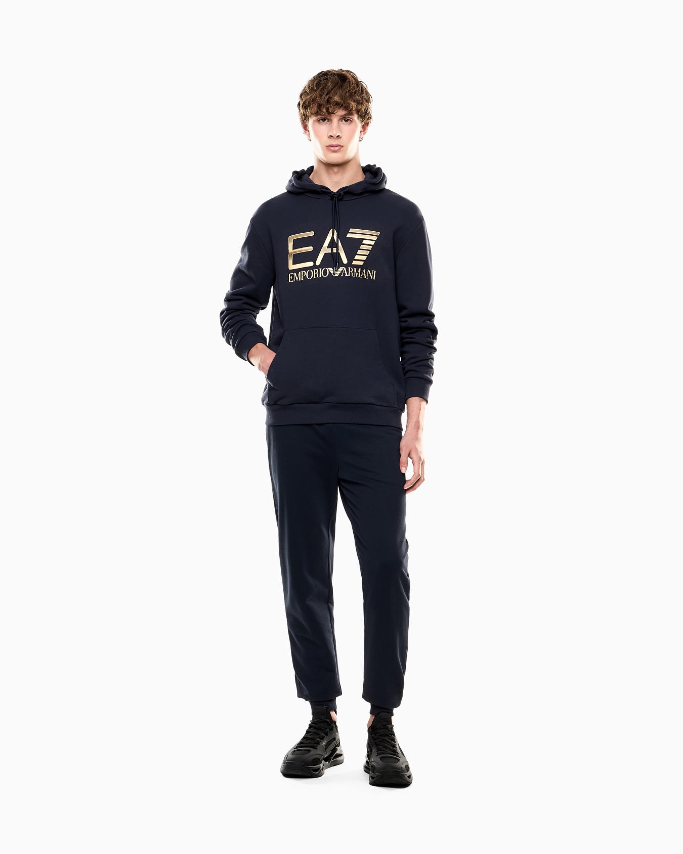 Felpa con cappuccio Logo Series in cotone stretch con maxi logo Slide 1
