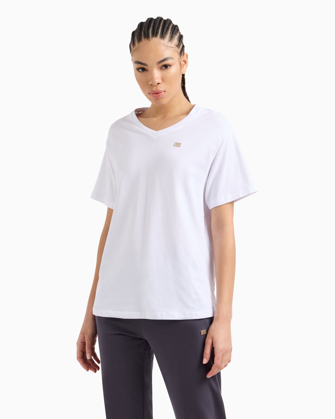 Core Lady stretch cotton jersey V-neck T-shirt Slide 3