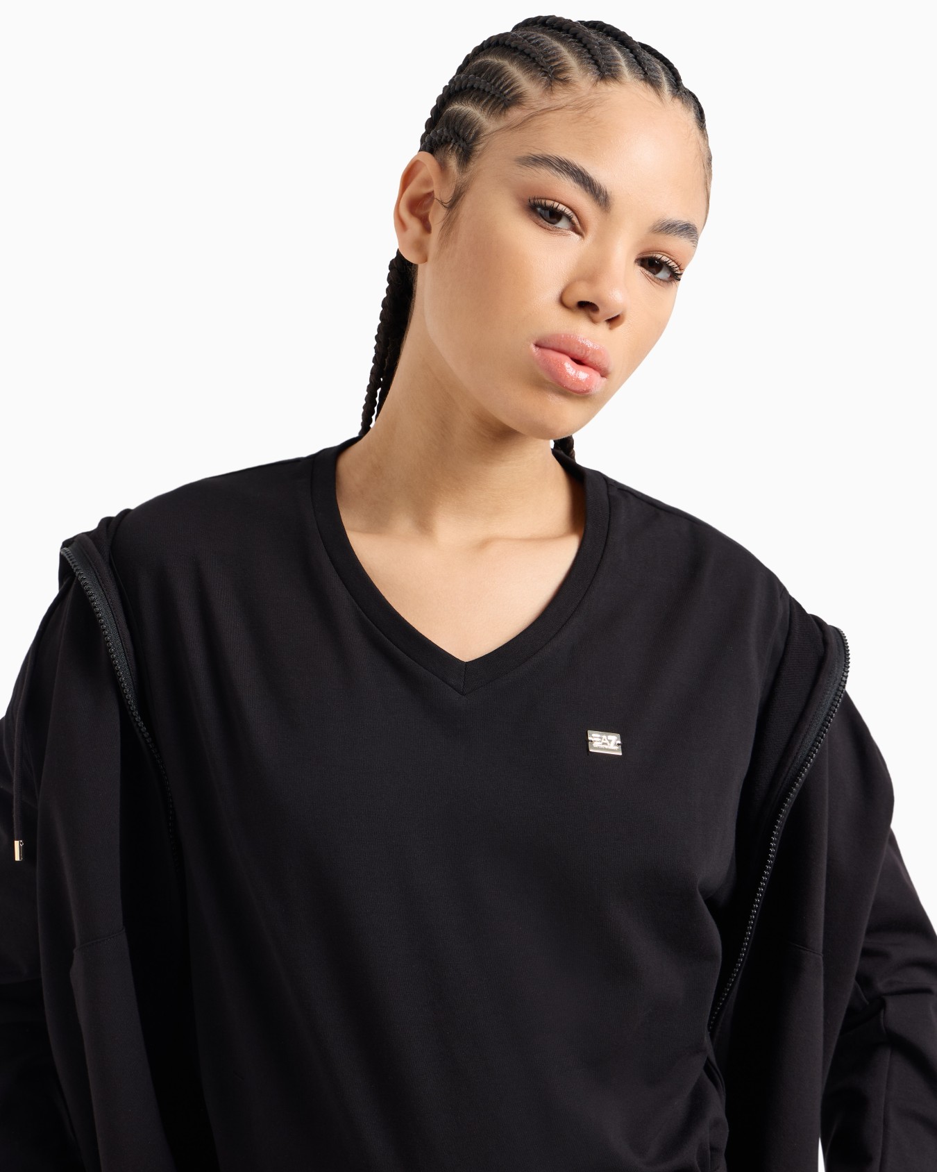 Core Lady stretch cotton jersey V-neck T-shirt Slide 4
