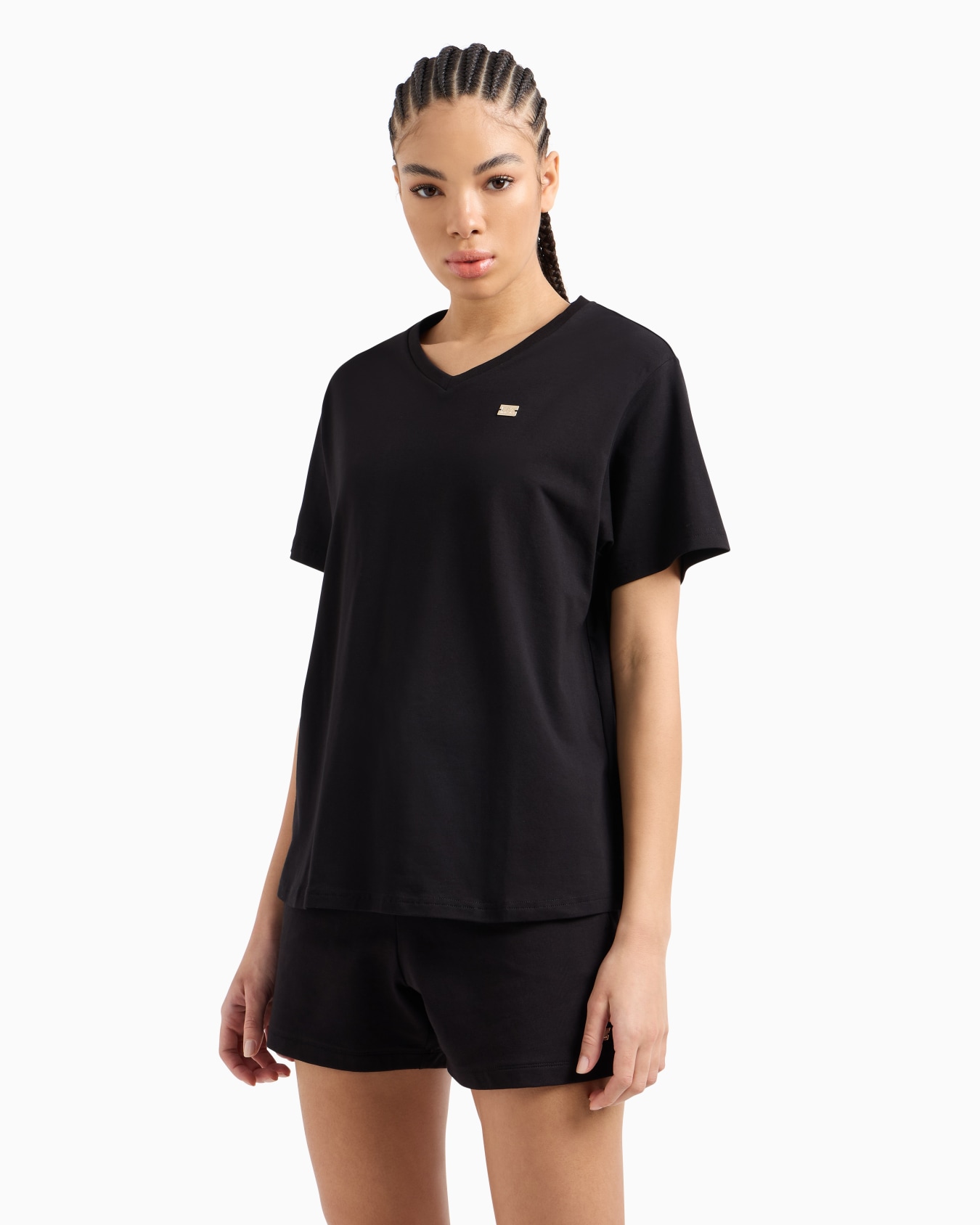 Core Lady stretch cotton jersey V-neck T-shirt Slide 3