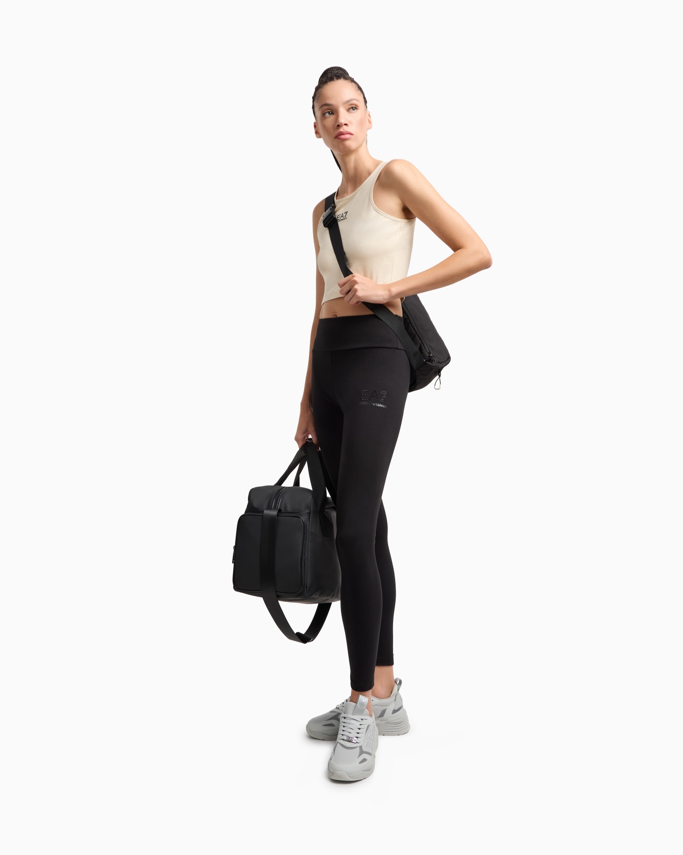Logo Series leggings with rhinestone EA7 logo Slide 1