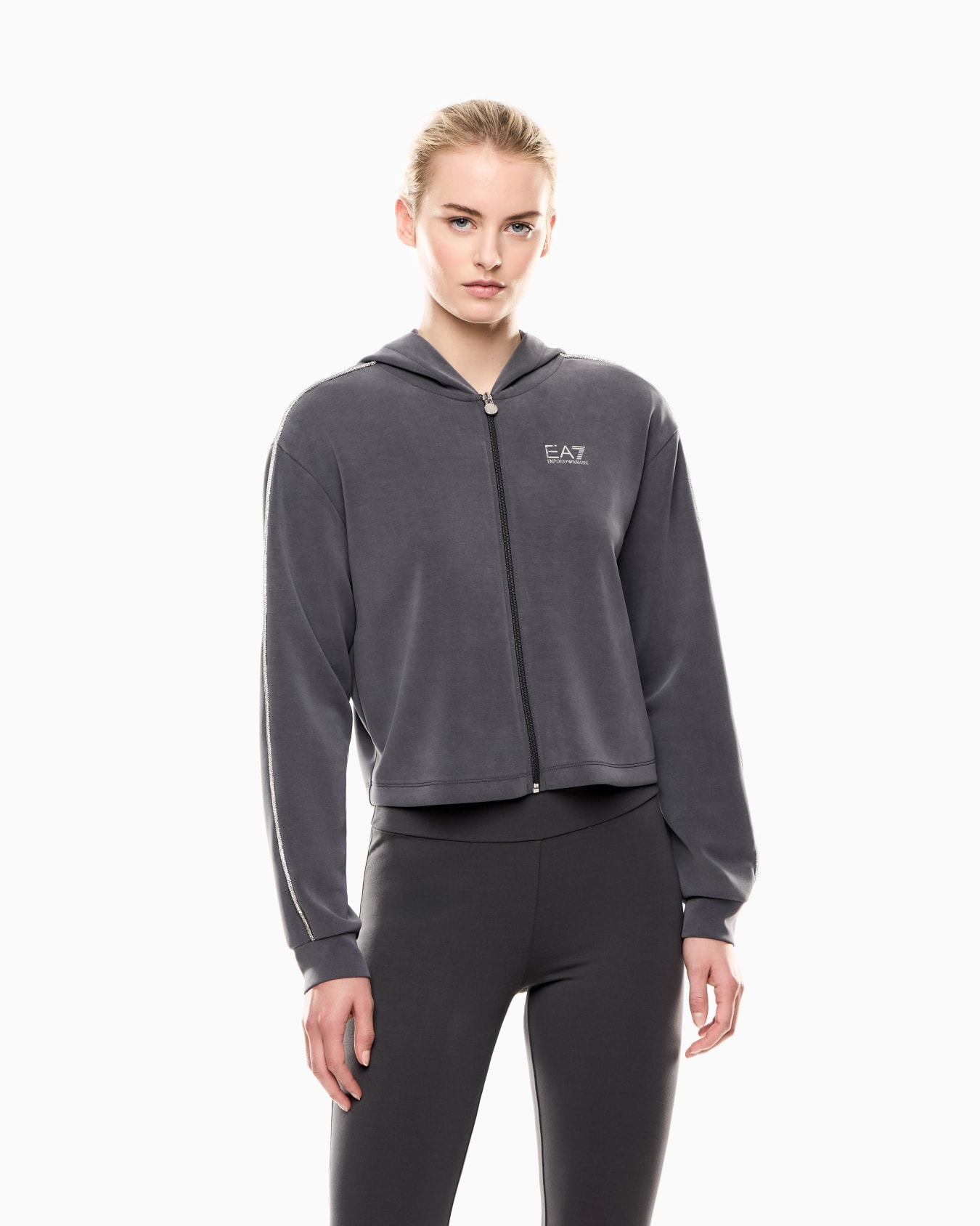 Precious stretch-modal interlock zip-up sweatshirt Slide 3