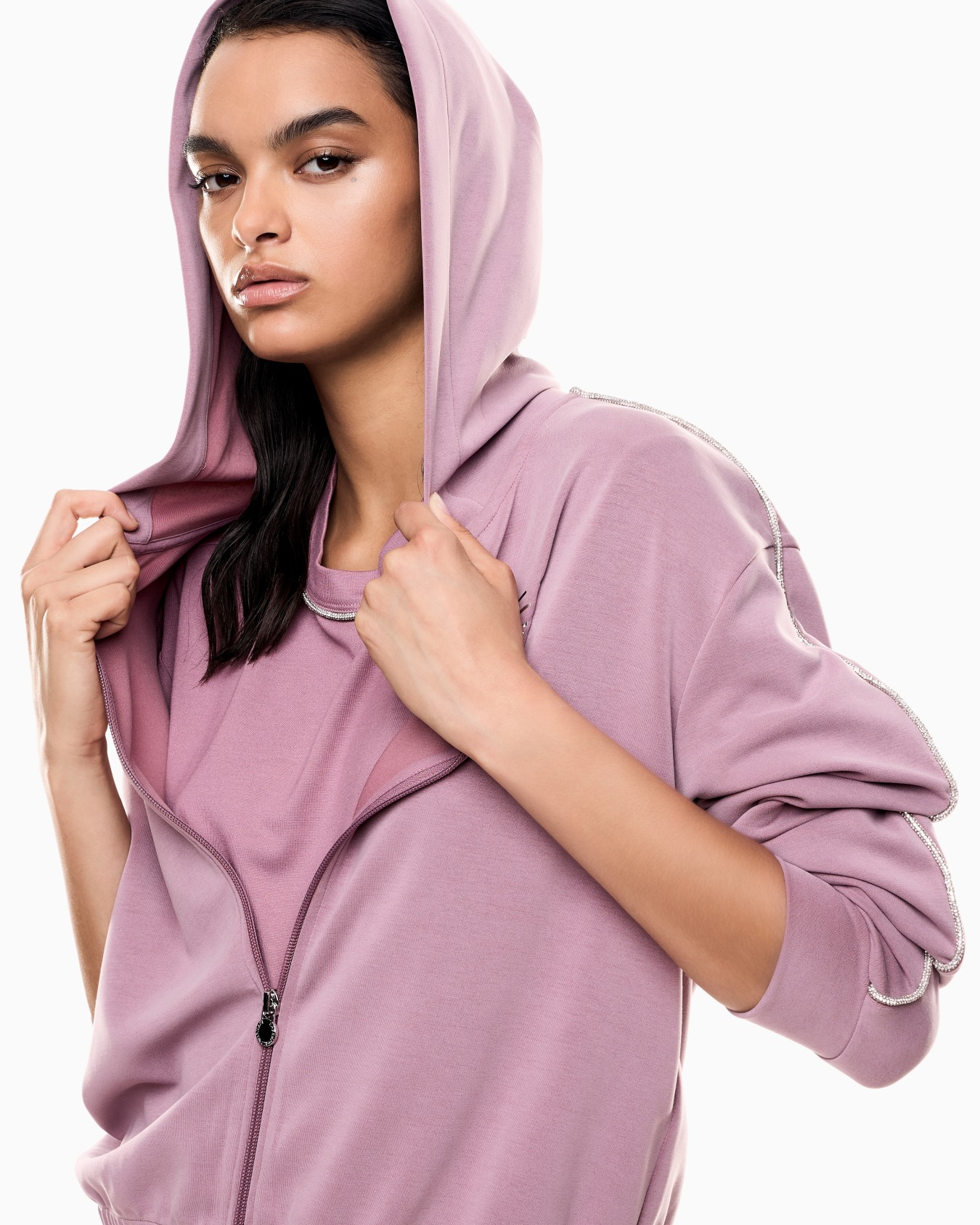 Precious stretch-modal interlock zip-up sweatshirt Slide 4