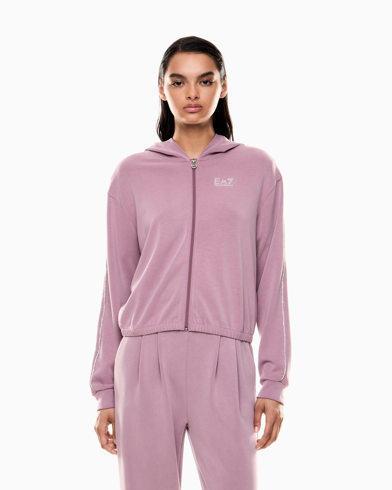 Precious stretch-modal interlock zip-up sweatshirt Slide 3