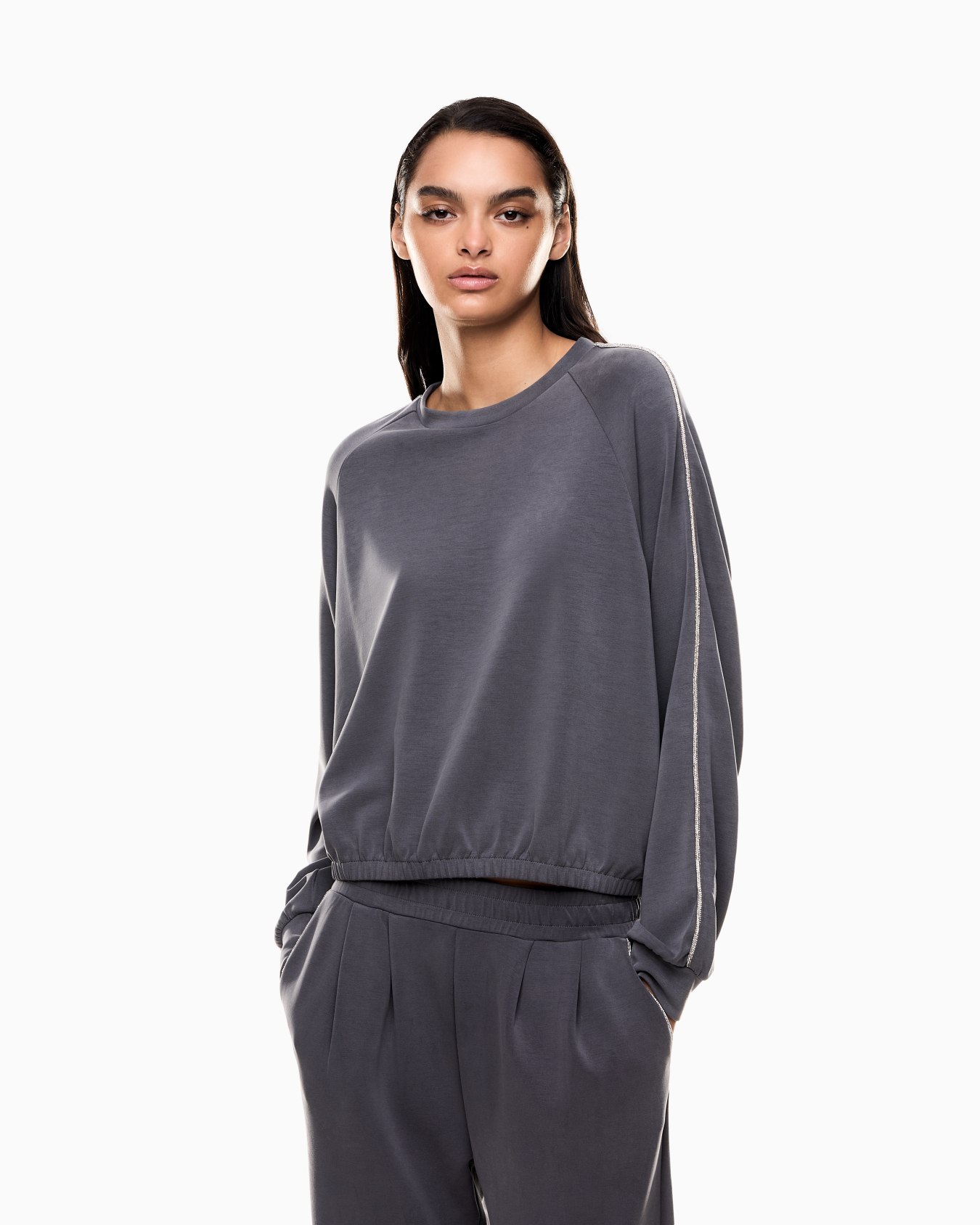 Precious crew-neck sweatshirt in stretch modal interlock Slide 3