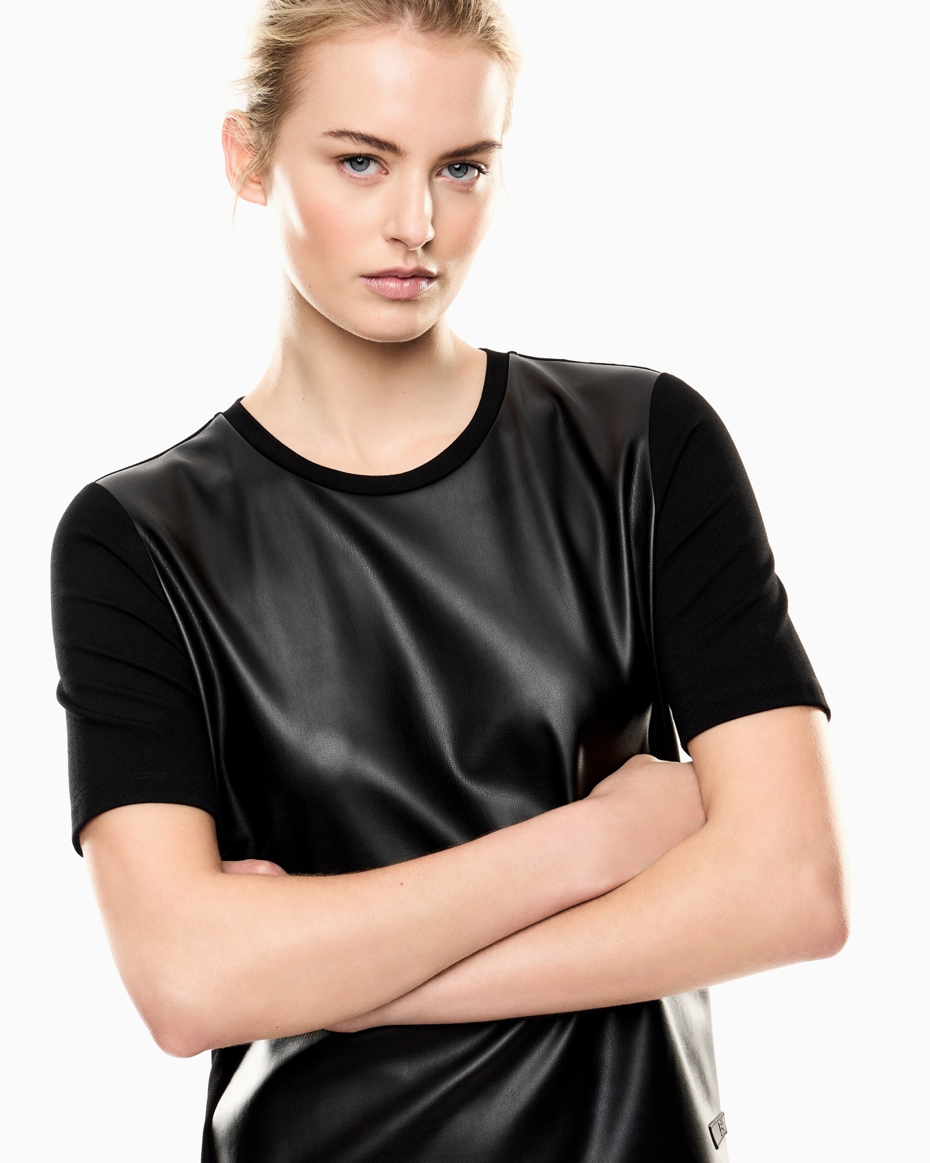 Winter Mix crew-neck T-shirt in a leather-effect fabric Slide 4